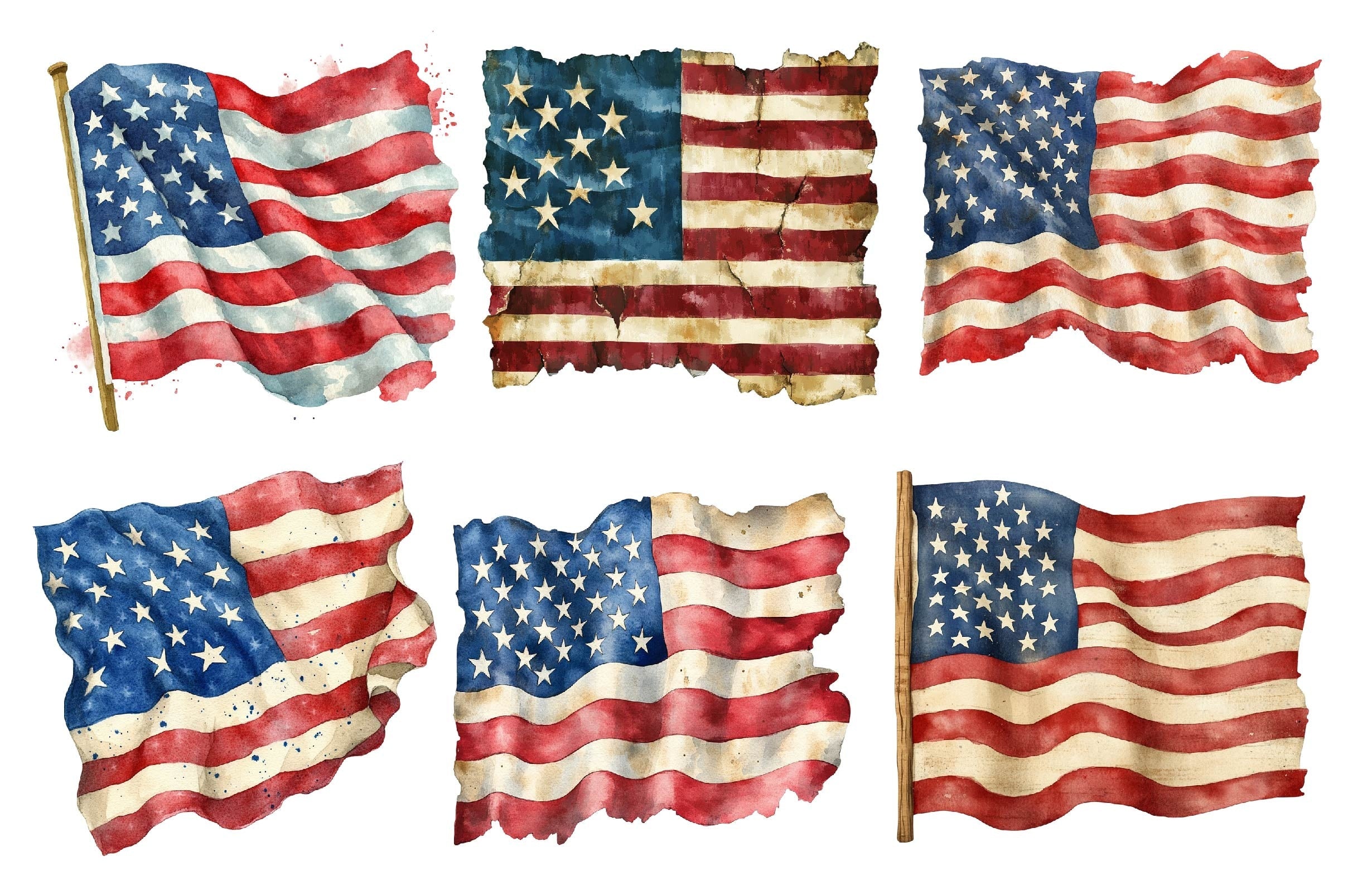 Vintage Grunge American Flag Clipart Bundle