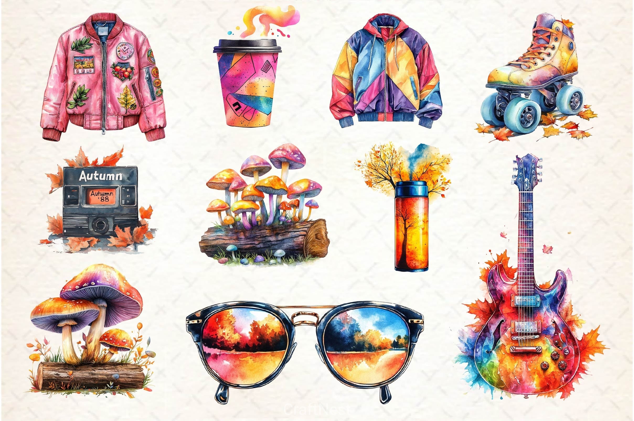 80s Retro Autumn Clipart Bundle 3