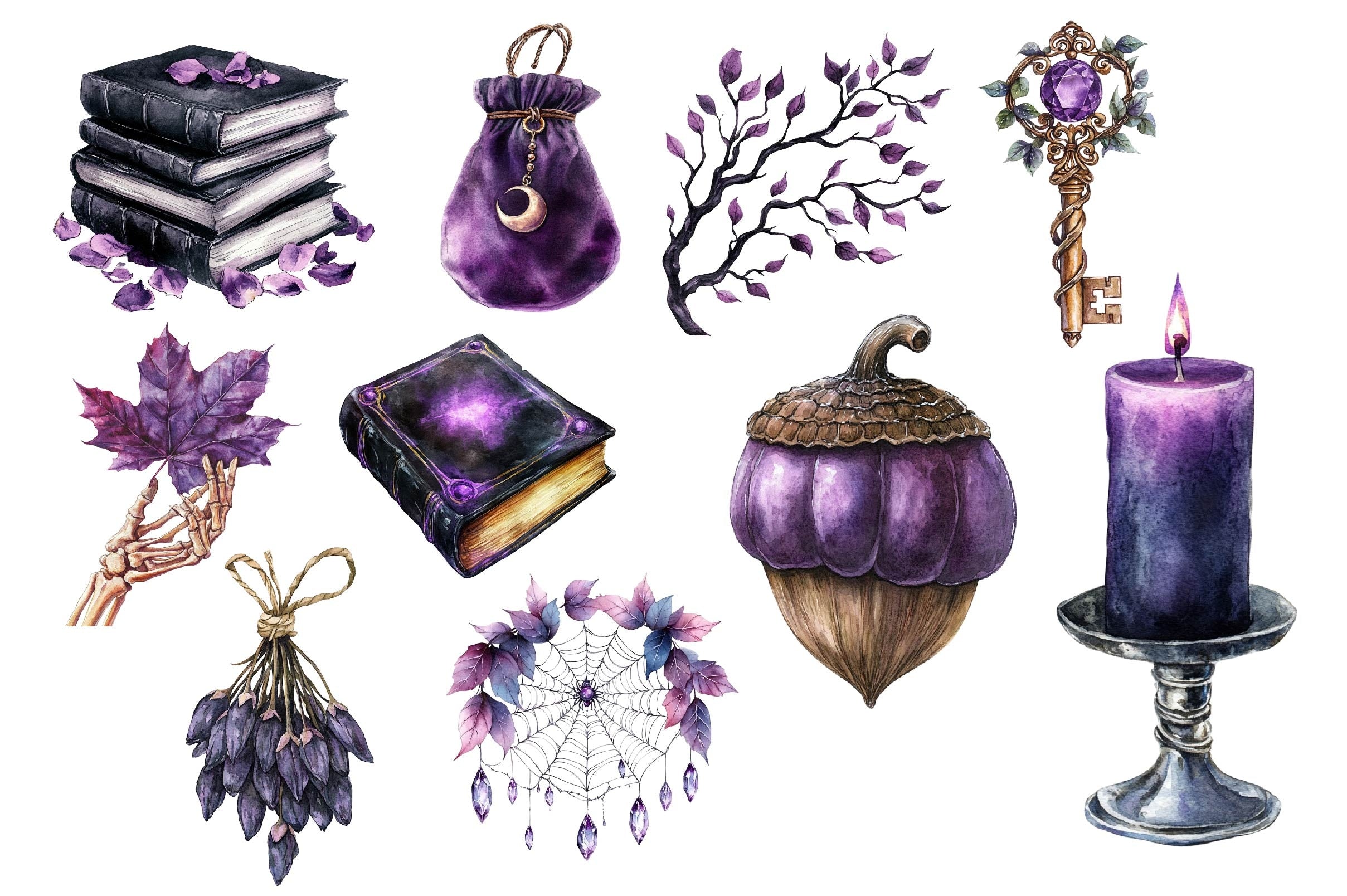 Black & Purple Gothic Autumn Clipart Bundle 2