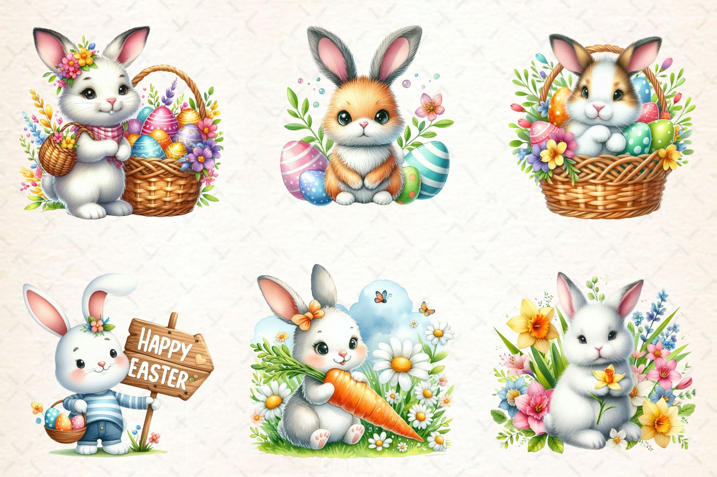 Cute Easter Bunny Clipart Bundle 7