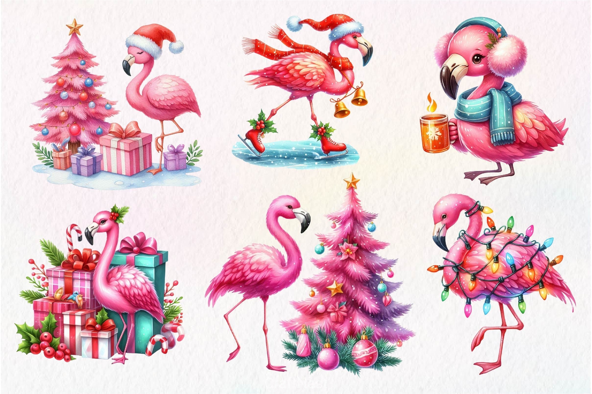 Christmas Flamingo Clipart Bundle 3