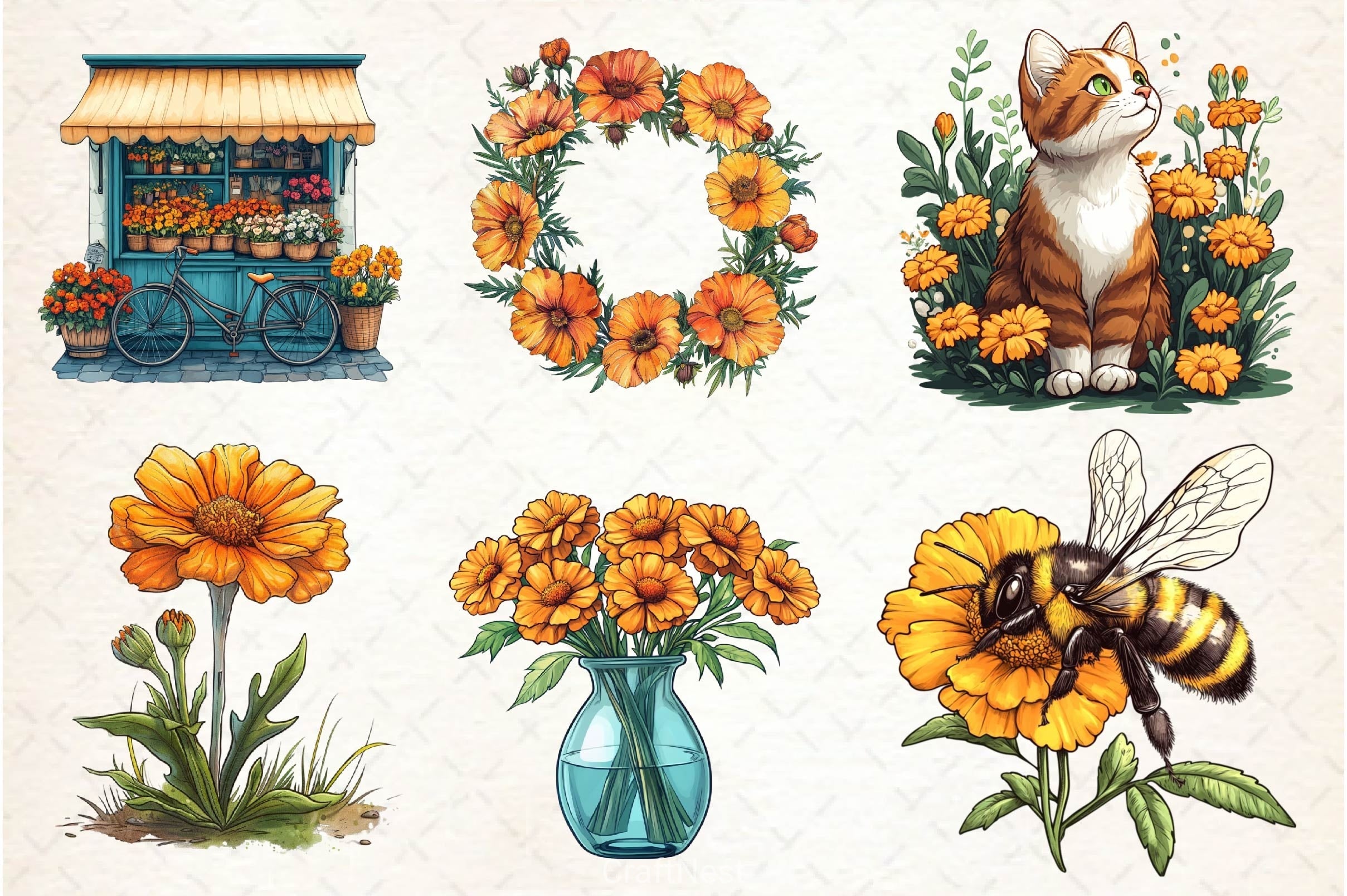 Spring Marigold Clipart Bundle 2