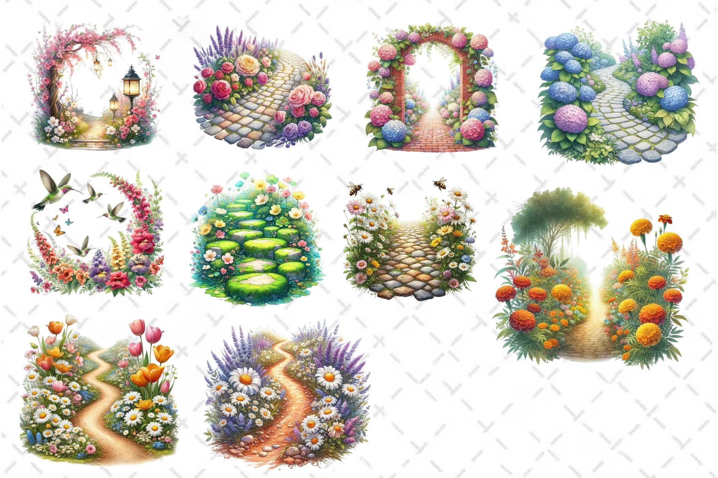 Flower Garden Pathway Clipart Bundle 1