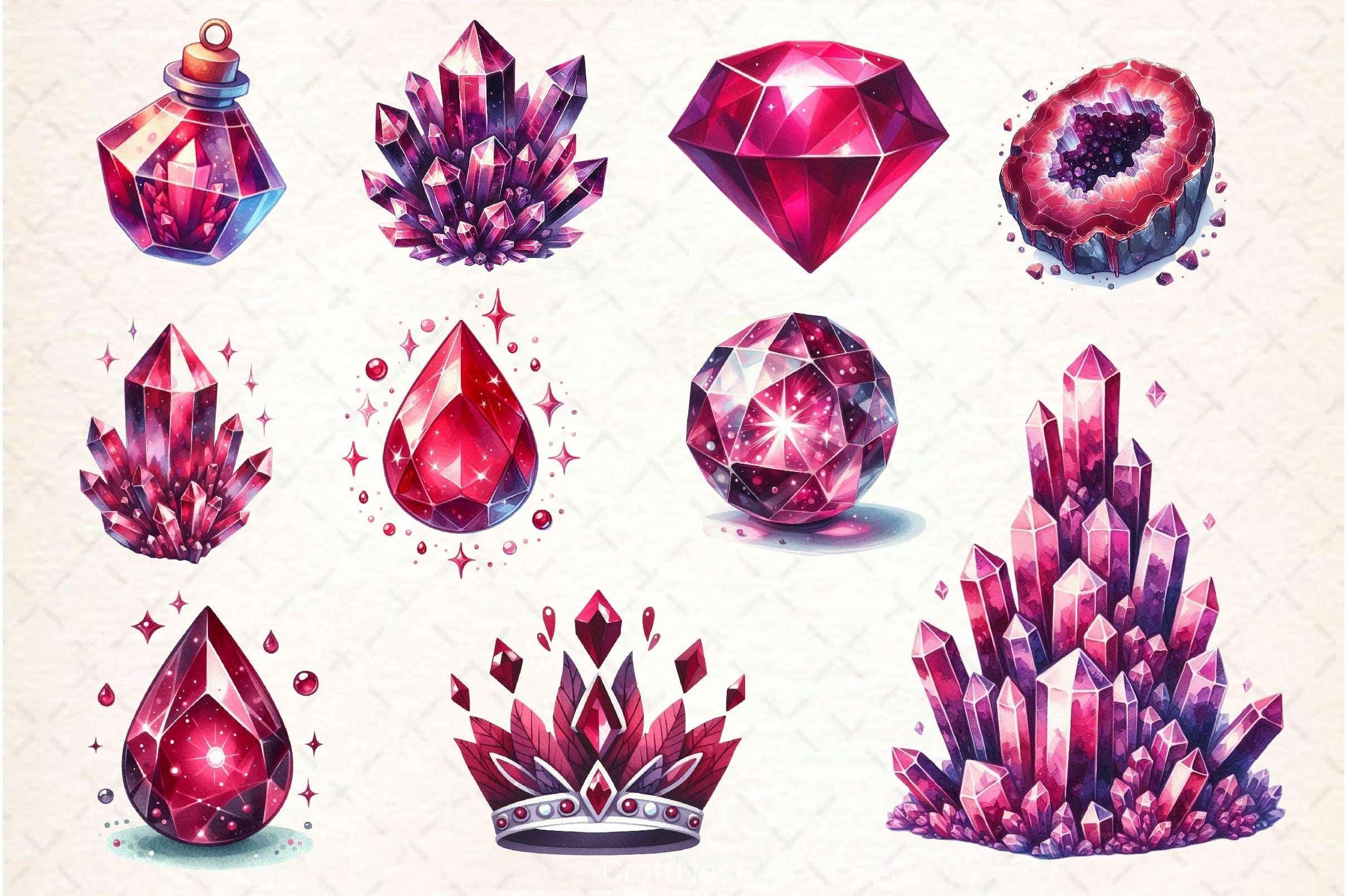 Burgundy Crystals And Gems Clipart Bundle 2