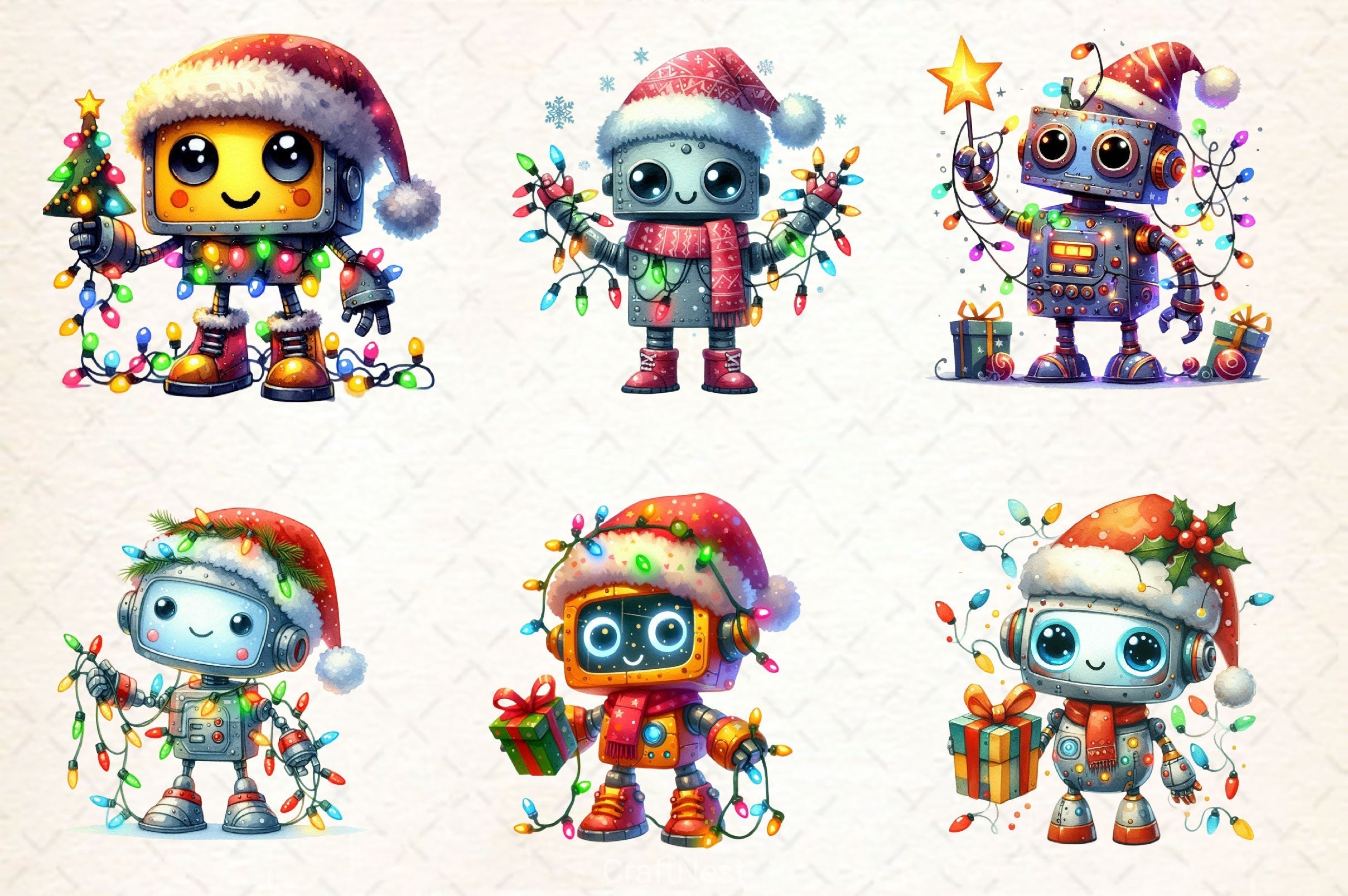 Funny Festive Robot Clipart Bundle 2