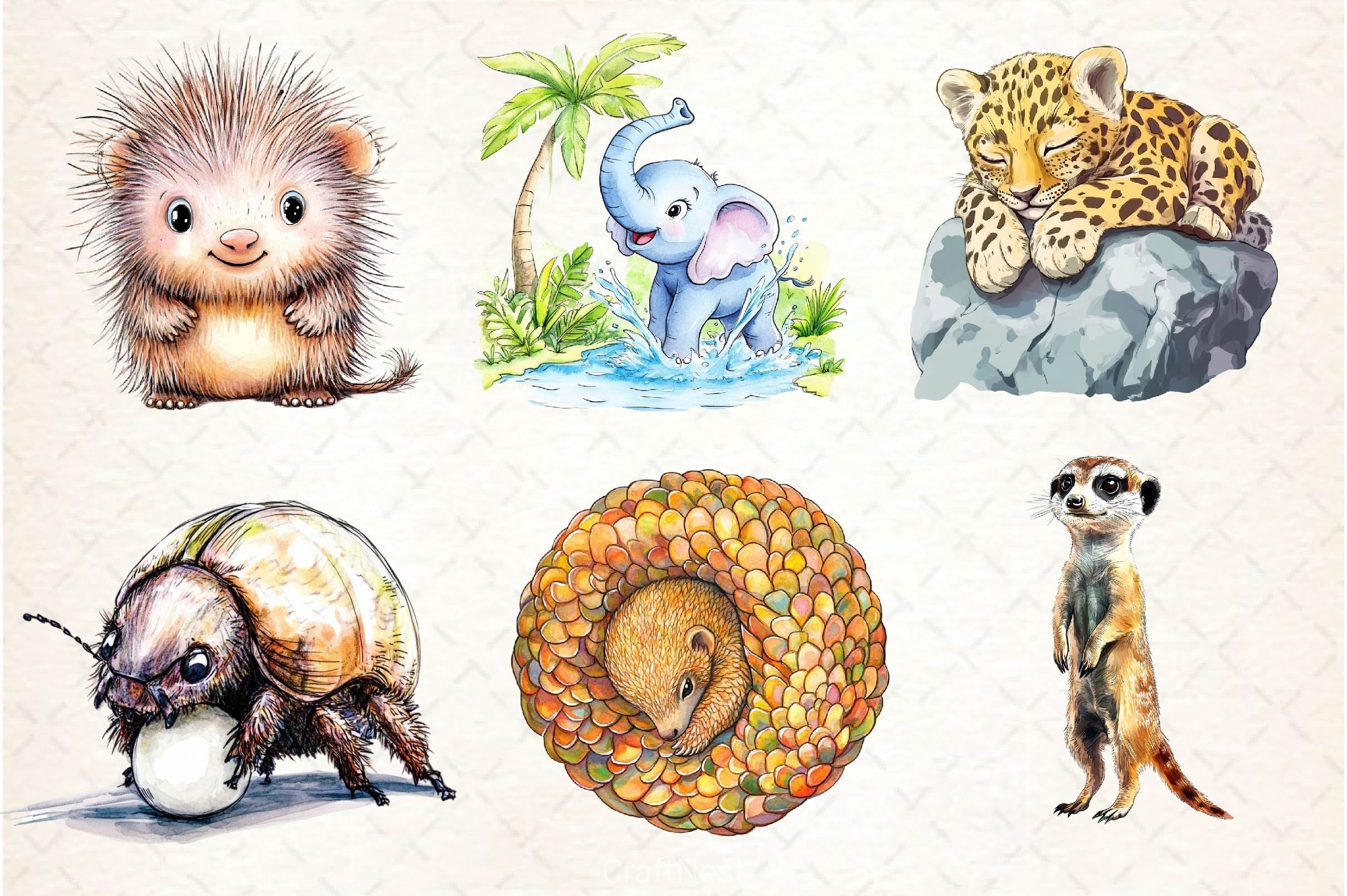 Cute Summer Safari Animals Clipart Bundle 2