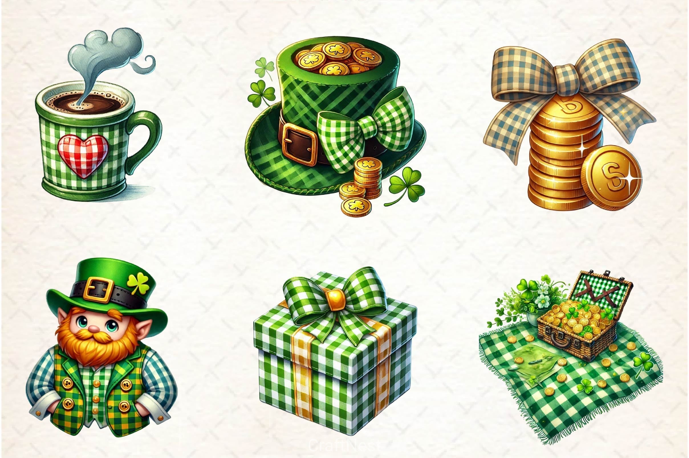 St Patrick Gingham Clipart Bundle