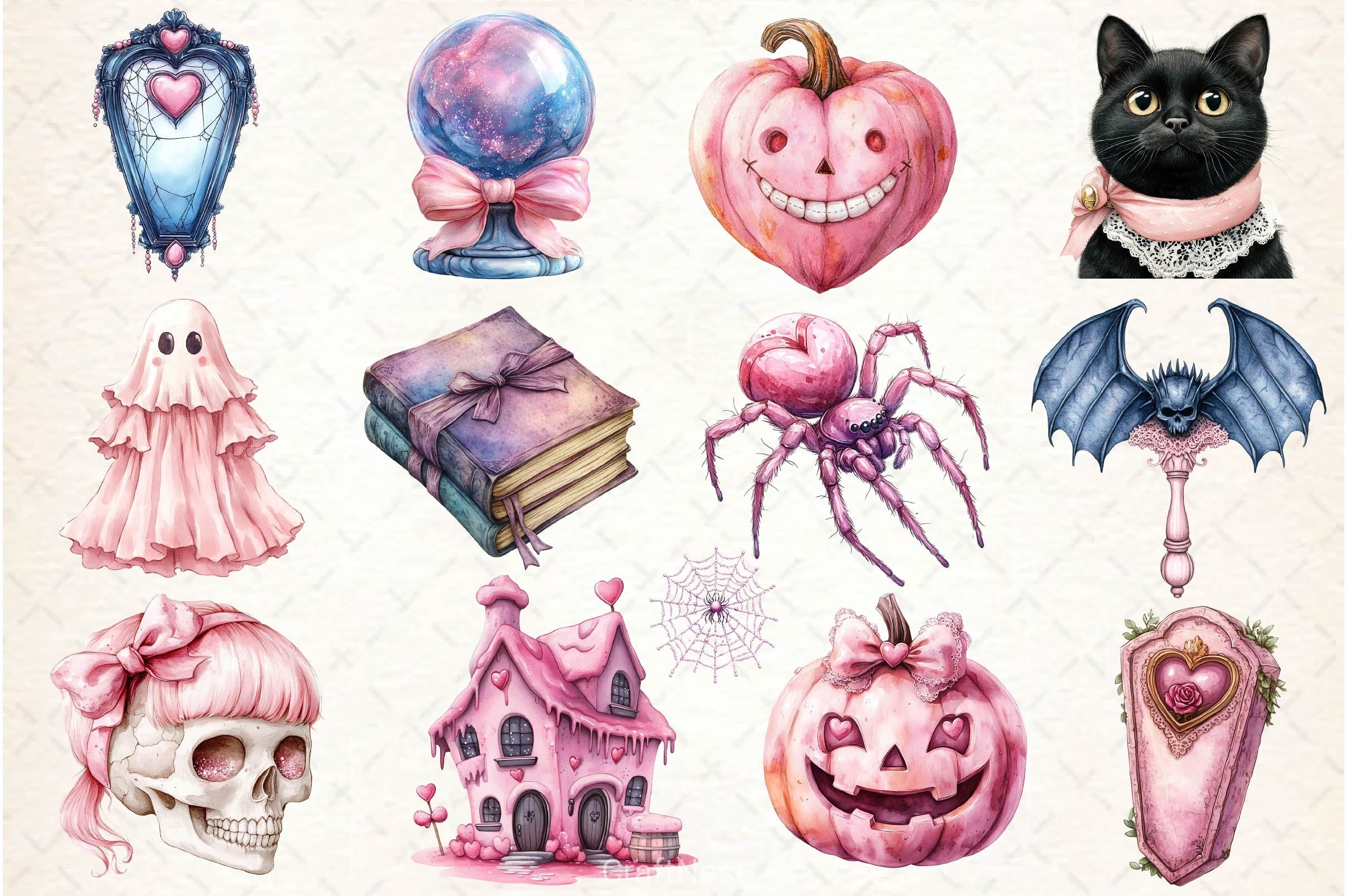 Pink Coquette Girly Halloween Clipart Bundle