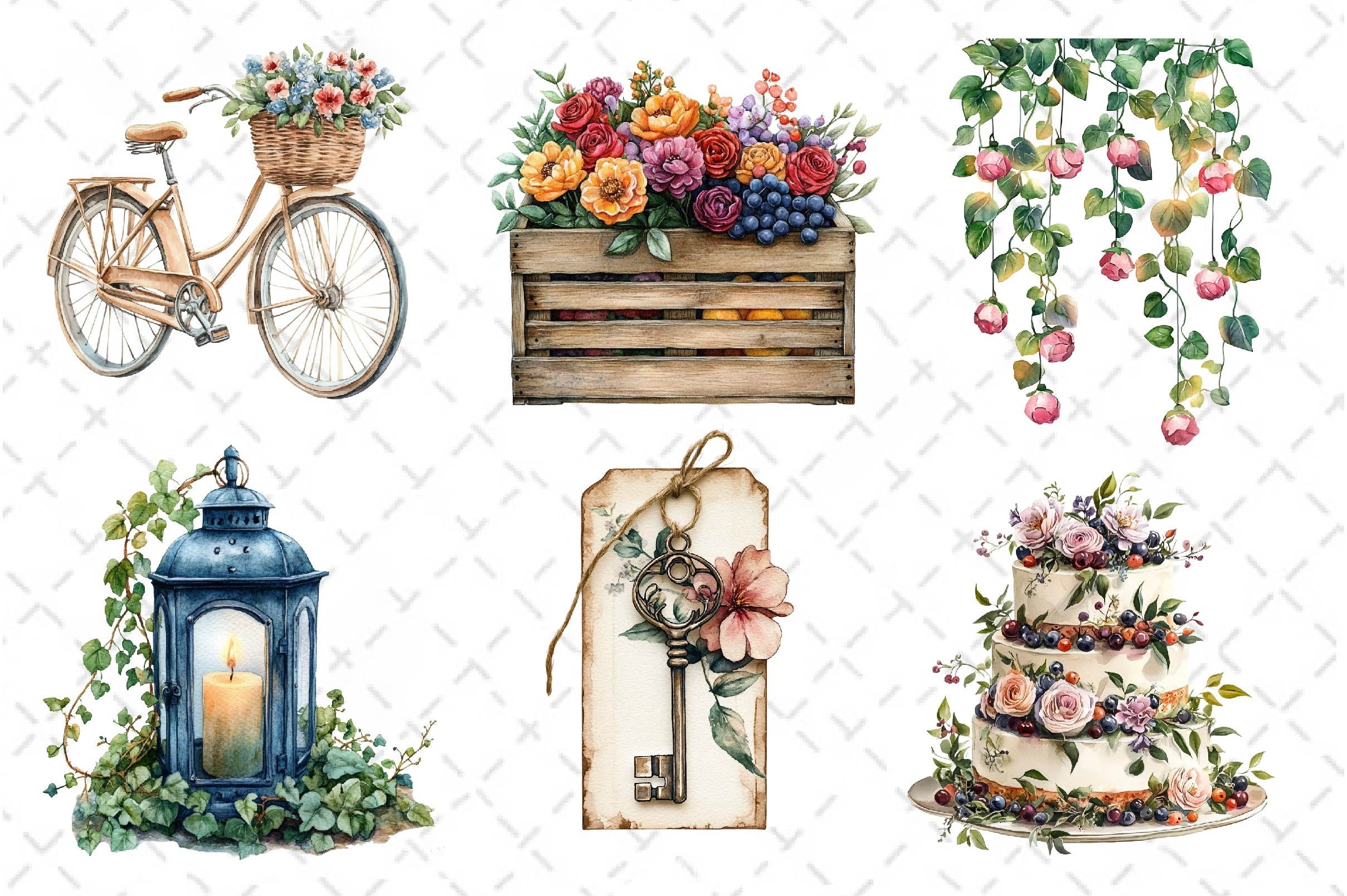 Summer Garden Wedding Set Clipart Bundle