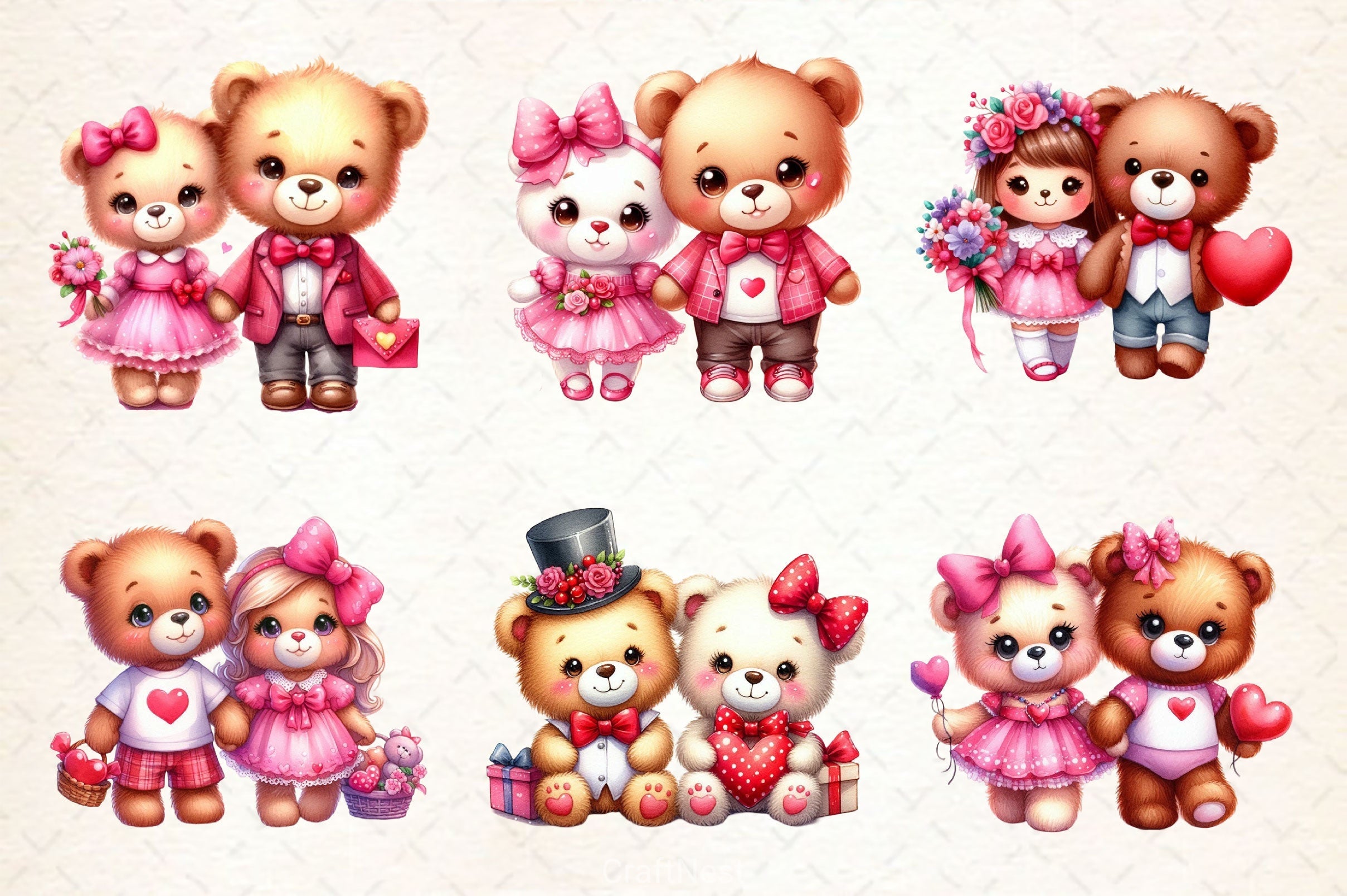 Valentines Couple Teddy Bear Clipart Bundle