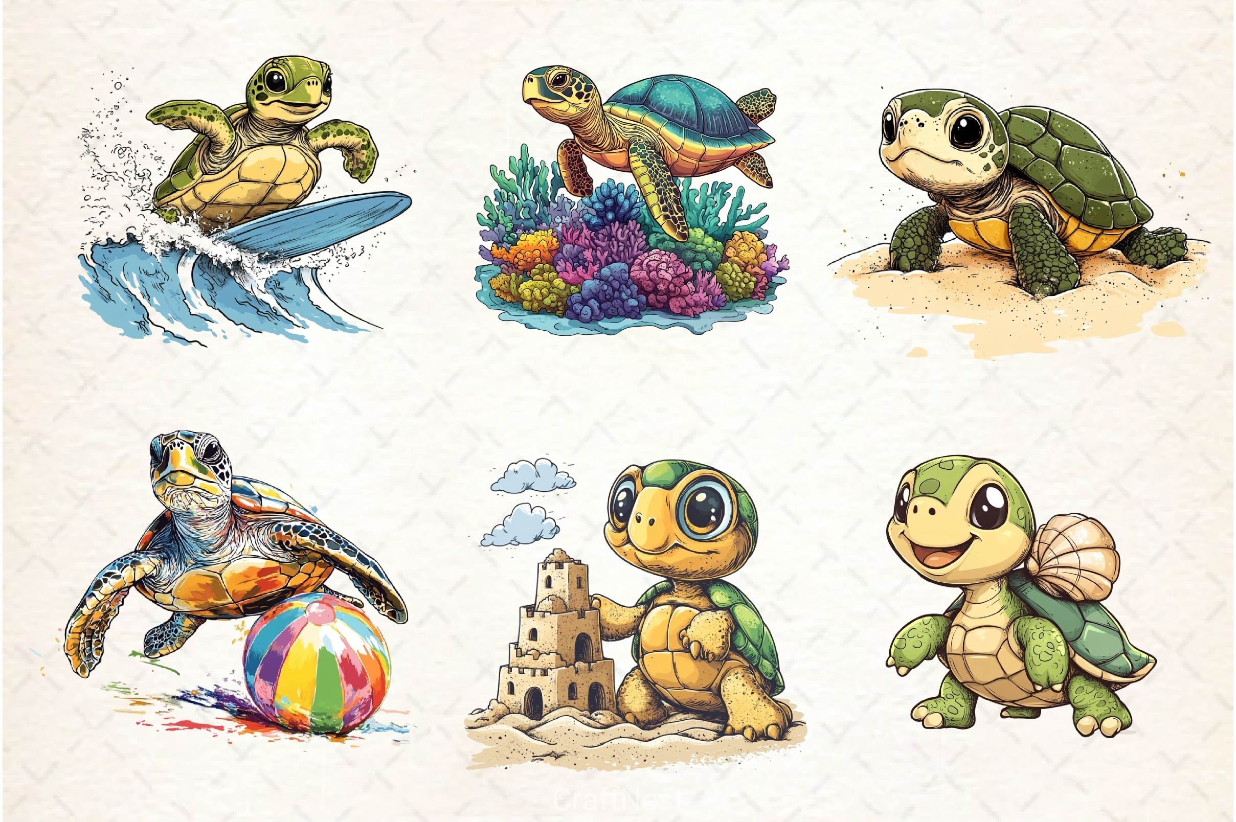 Summer Turtle Clipart Bundle 2