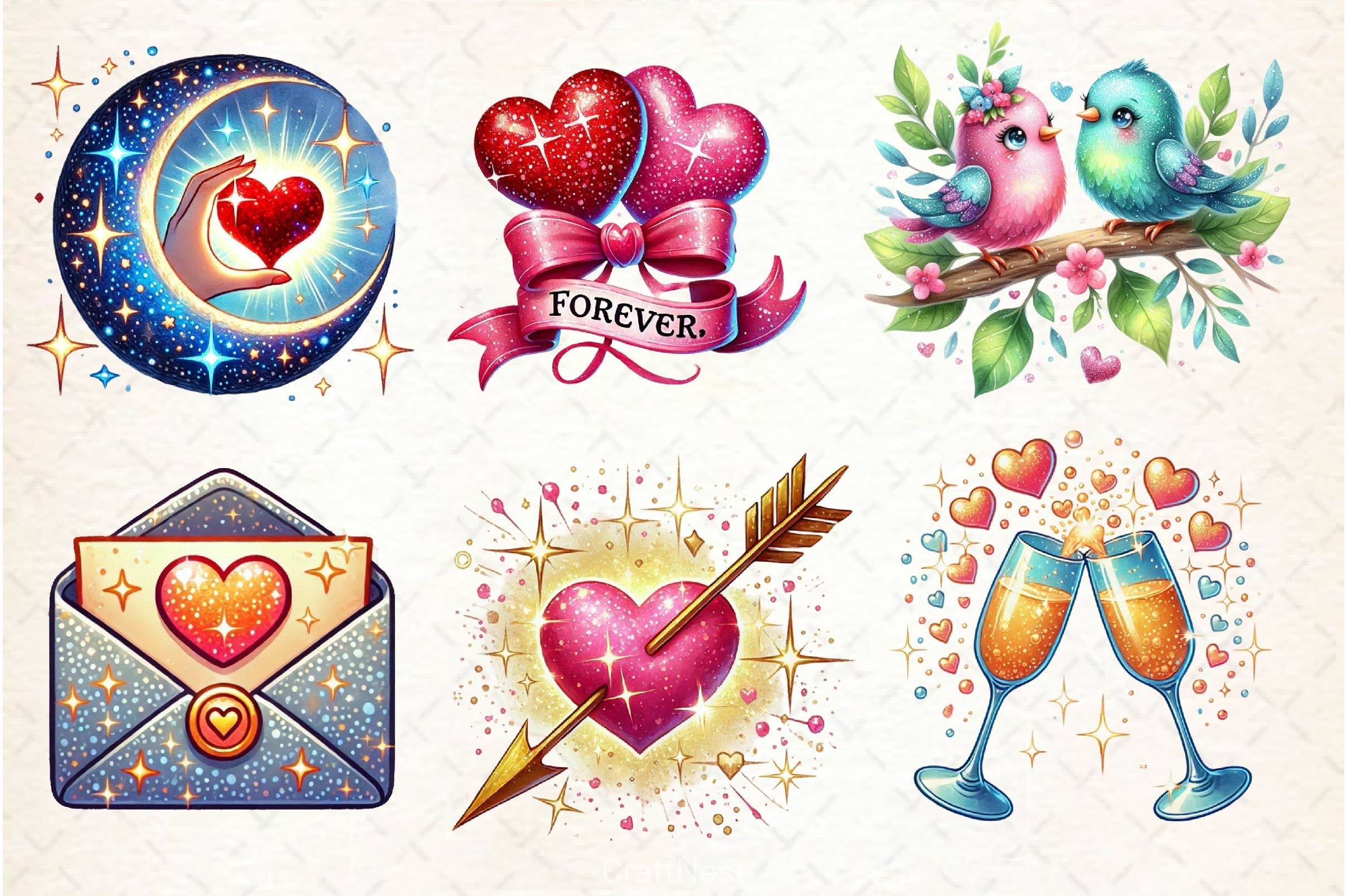Glittery Valentine Clipart Bundle 3