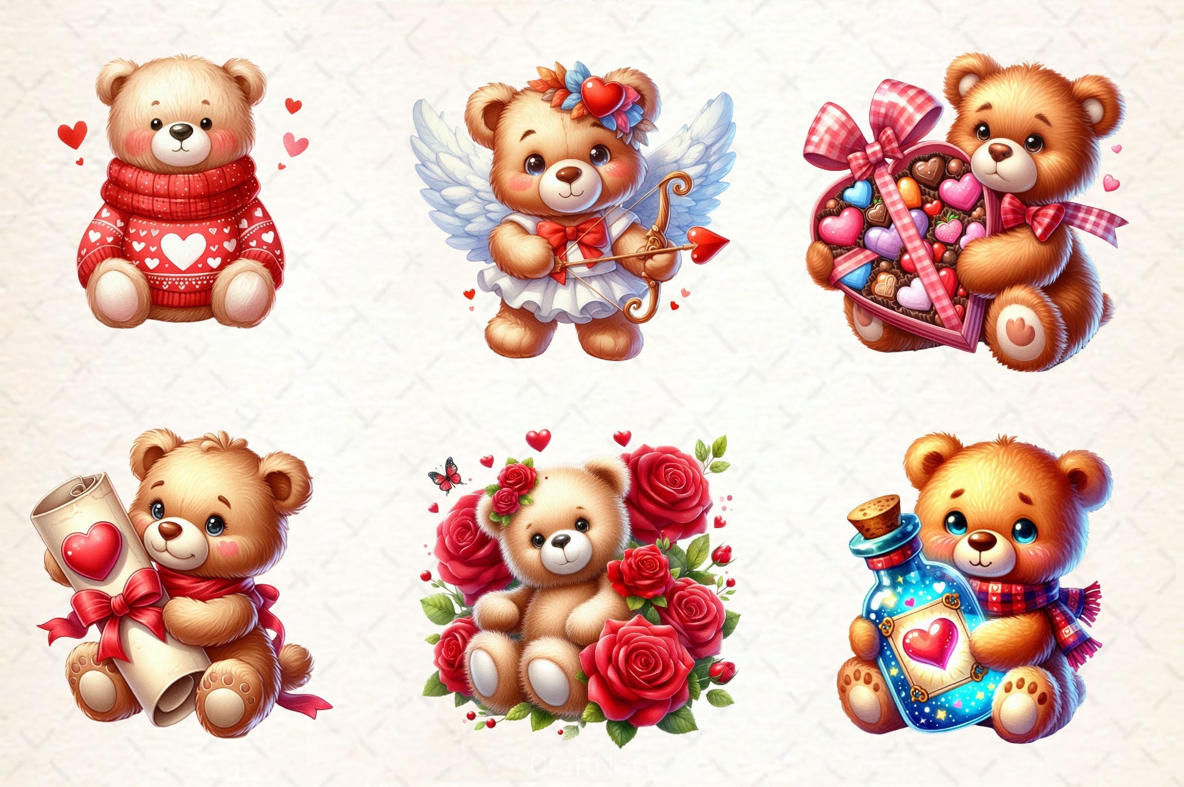 Valentines Day Teddy Bears Clipart Bundle 2