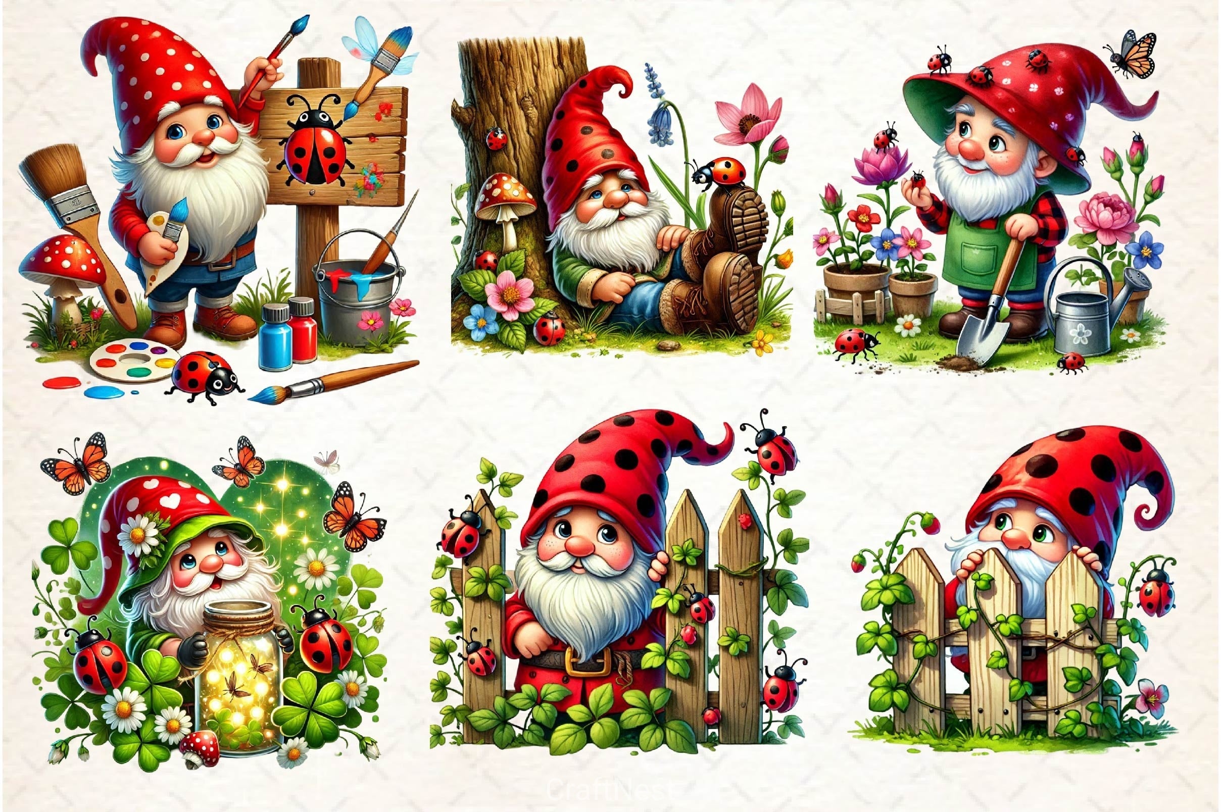 Ladybug Gnomes Clipart Bundle 2