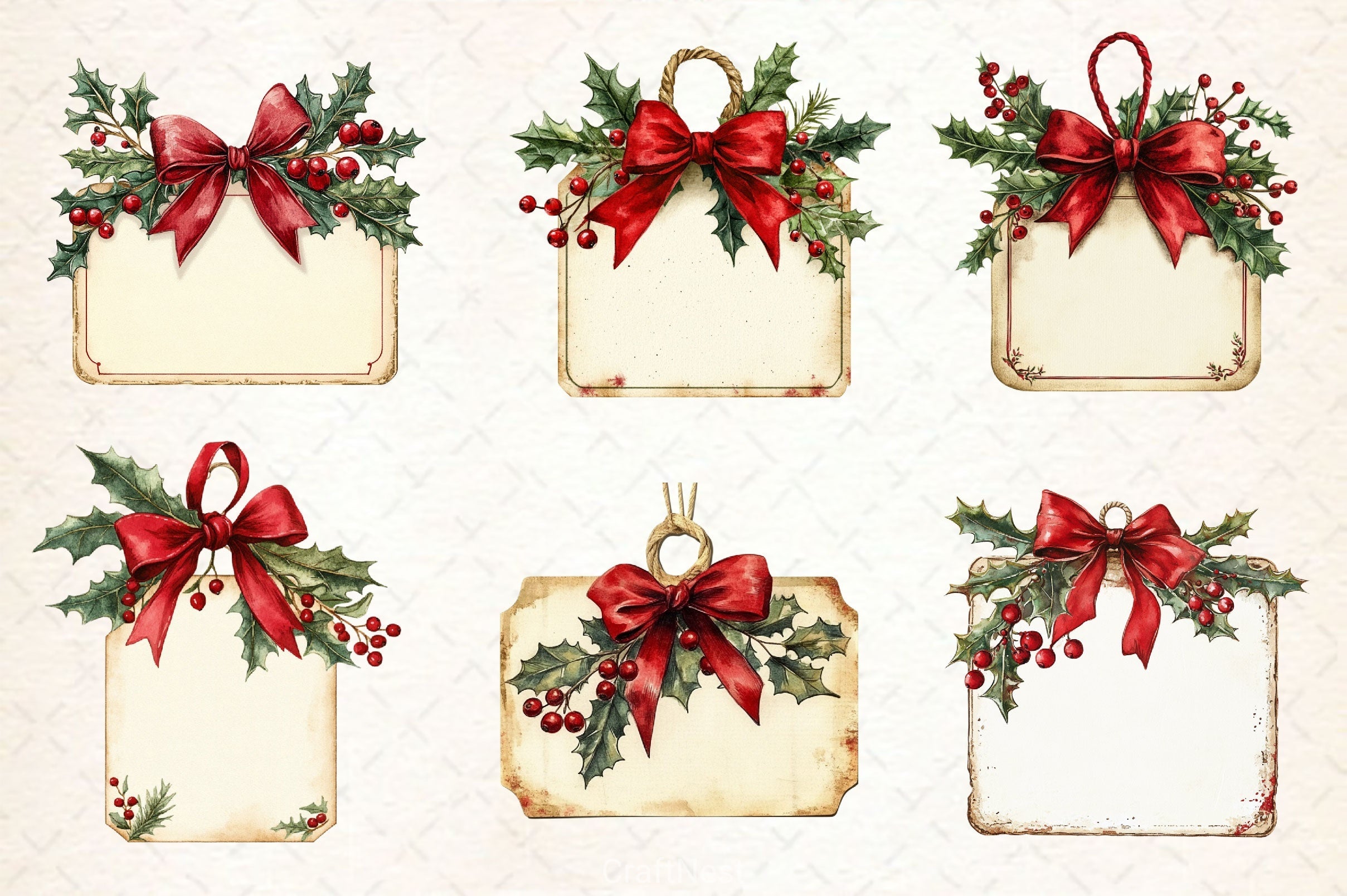 Vintage Christmas Tags Clipart Bundle