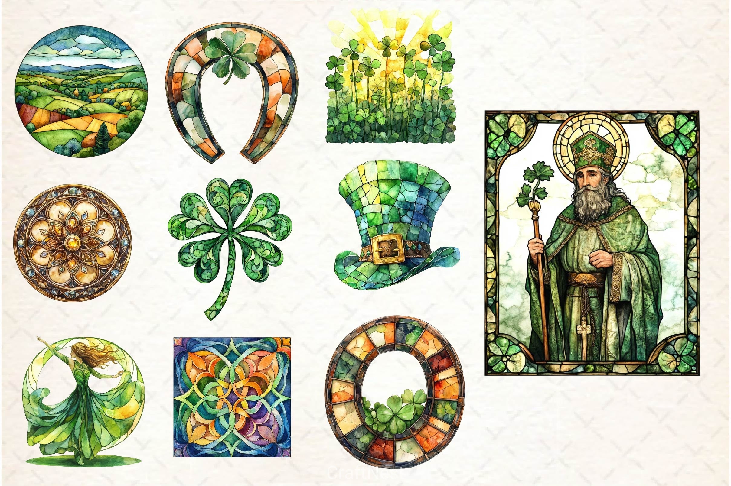 Stained Glass St Patricks Clipart Bundle