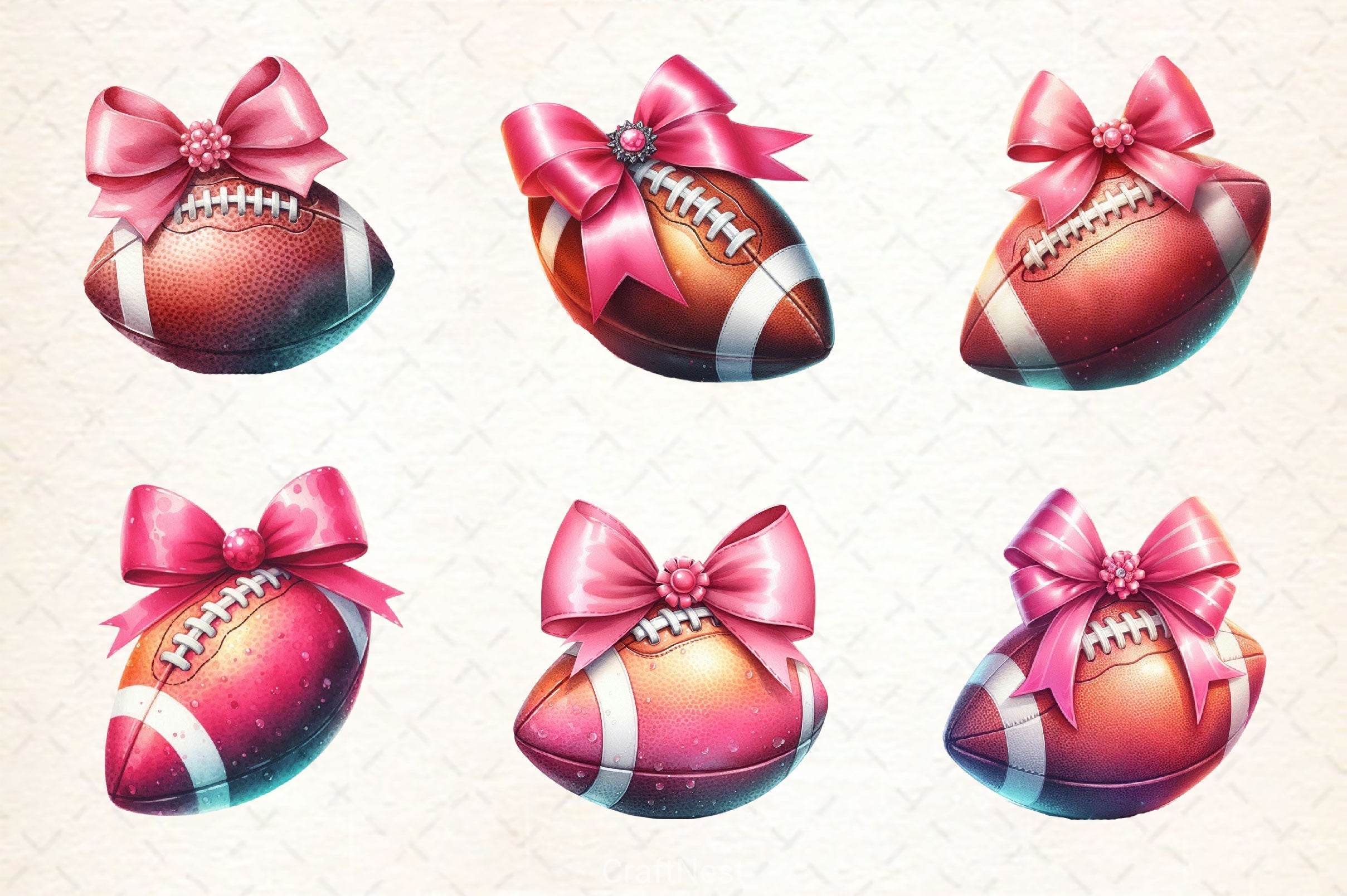 Coquette Pink Bow American Football Clipart Bundle