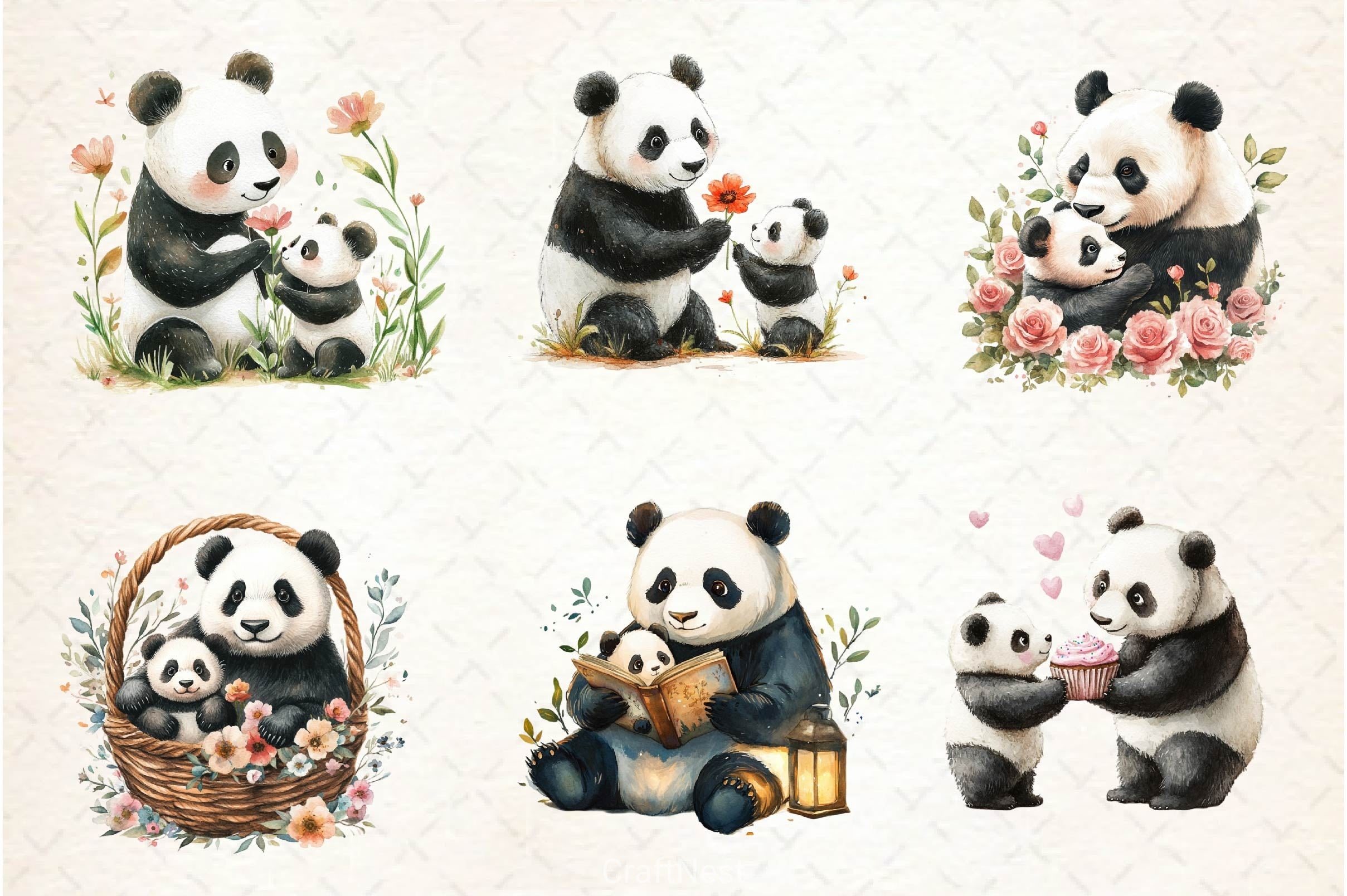 Mother's Day Panda Clipart Bundle