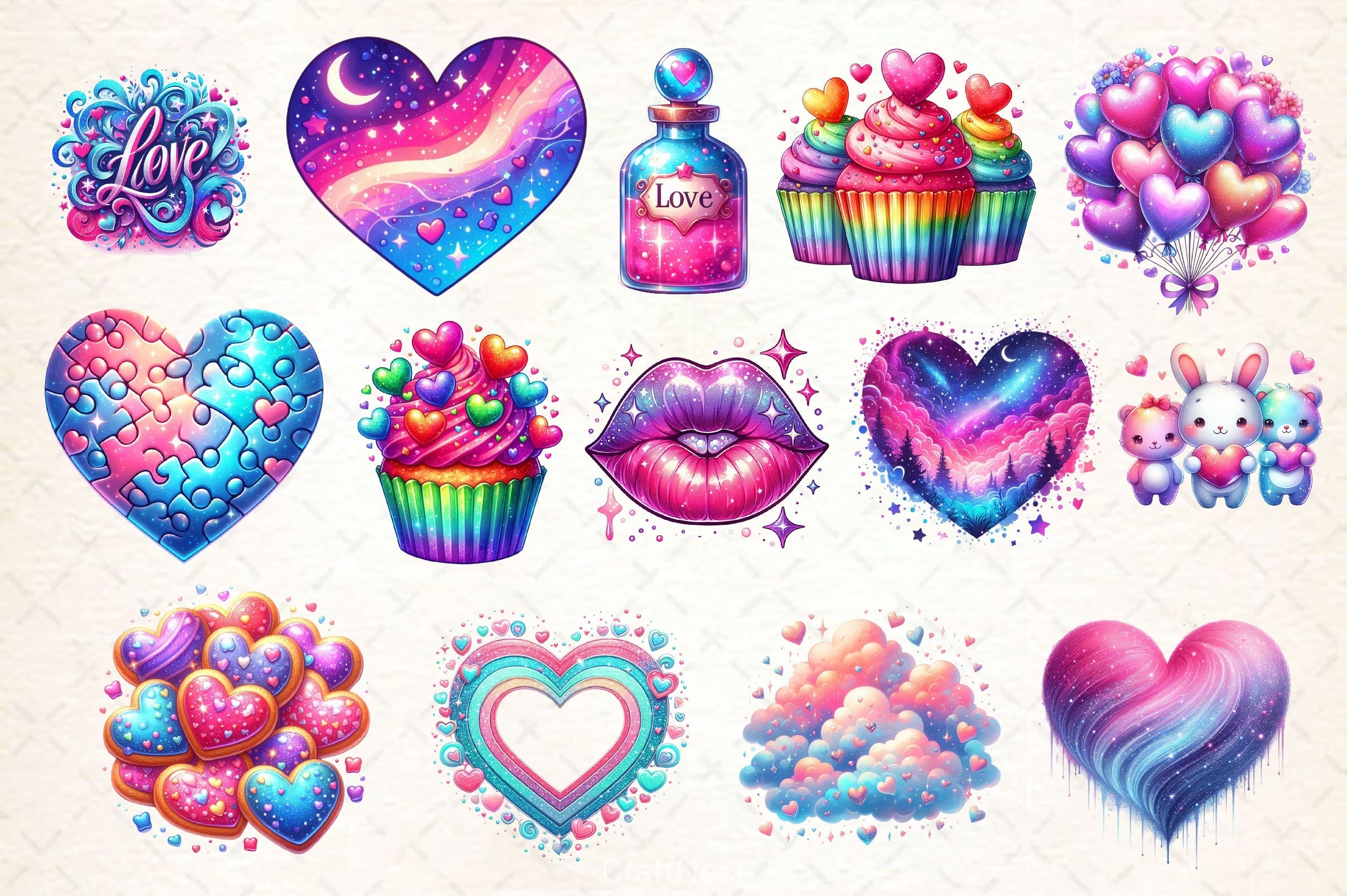 Glittery Valentine Clipart Bundle 2
