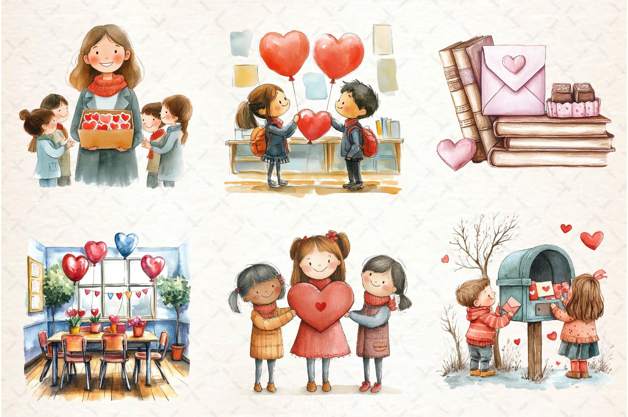 Valentines In School Clipart Bundle 1