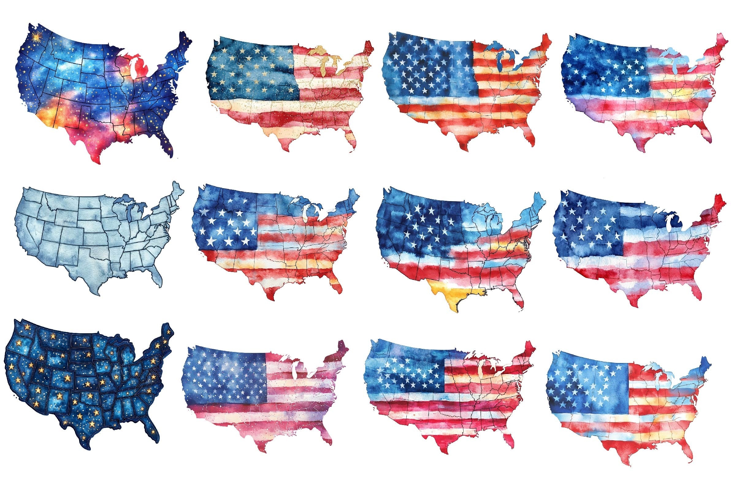 4th Of July USA Map Clipart Bundle
