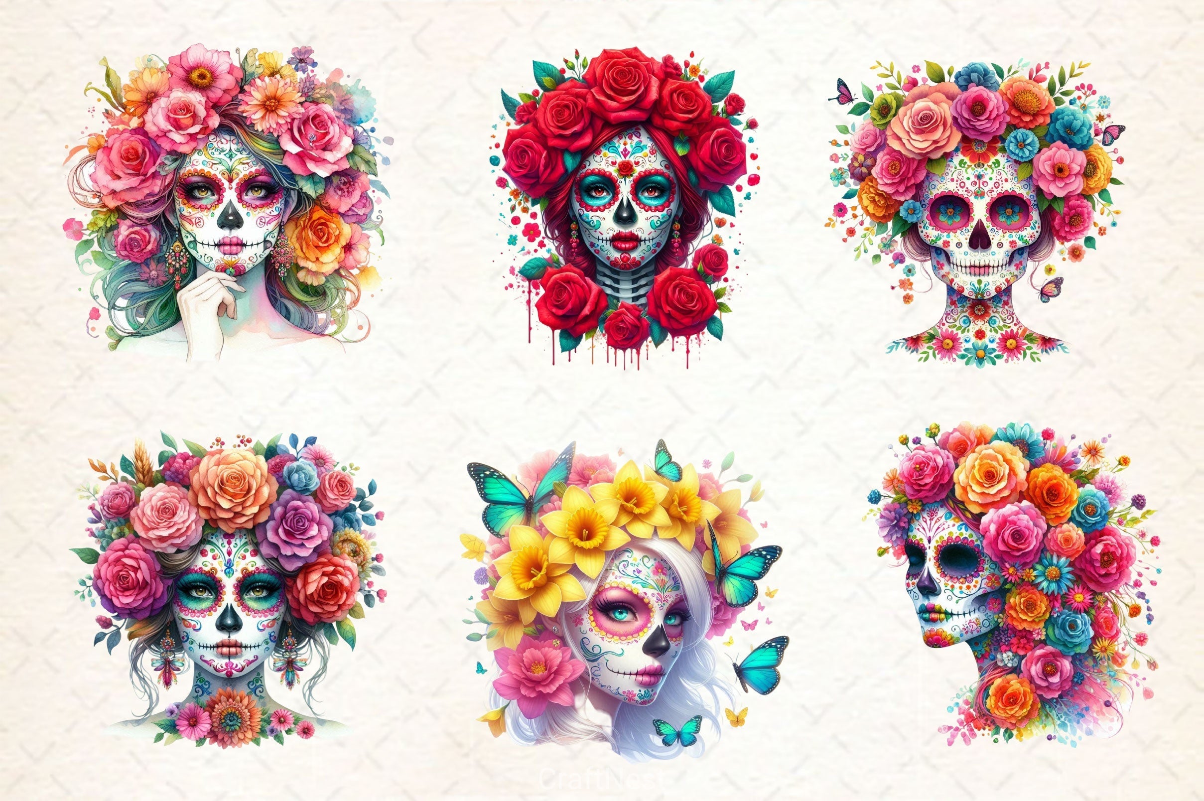 Flowers Sugar Skull Girl Clipart Bundle 2