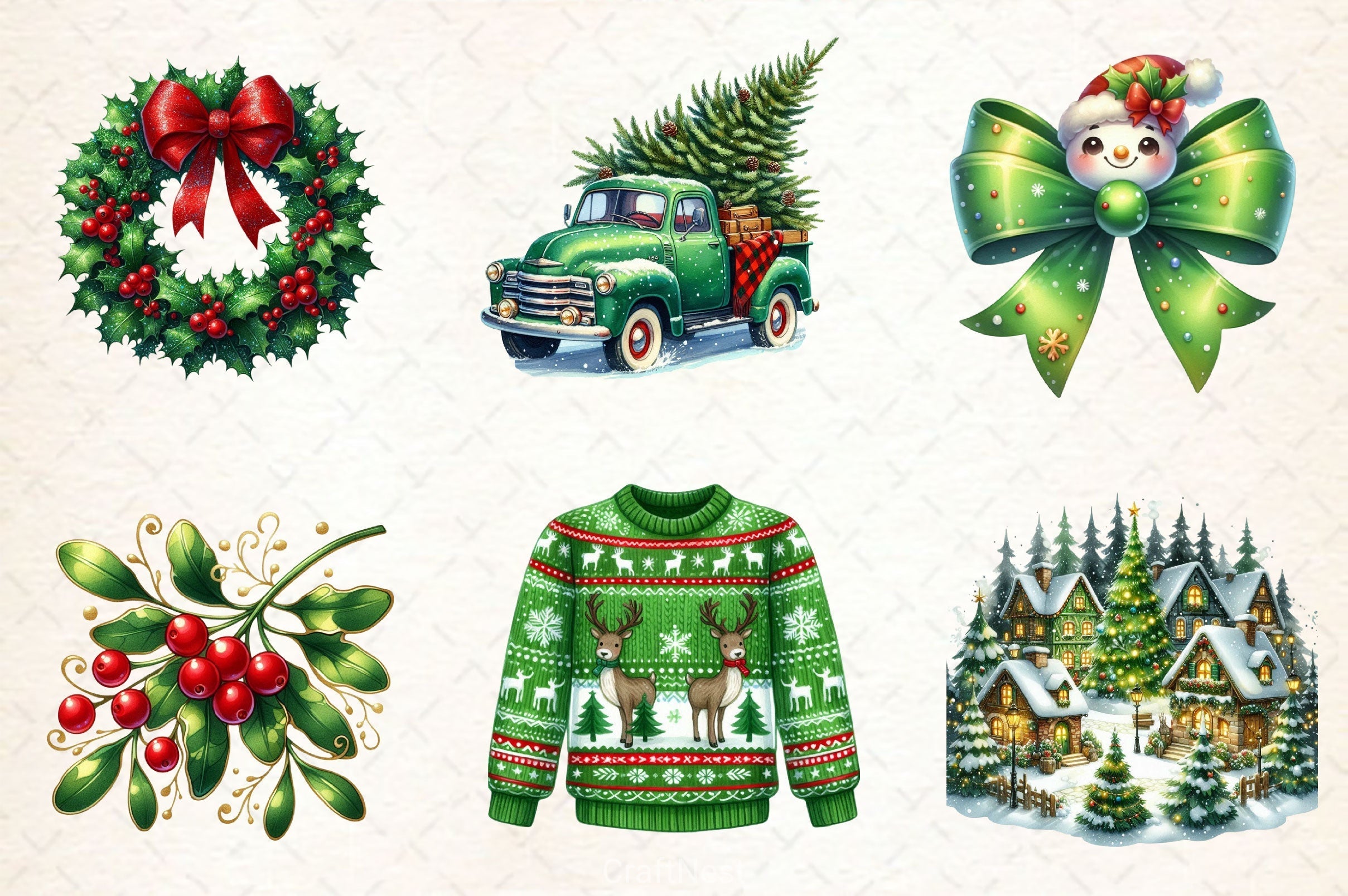 Green Christmas Clipart Bundle 2