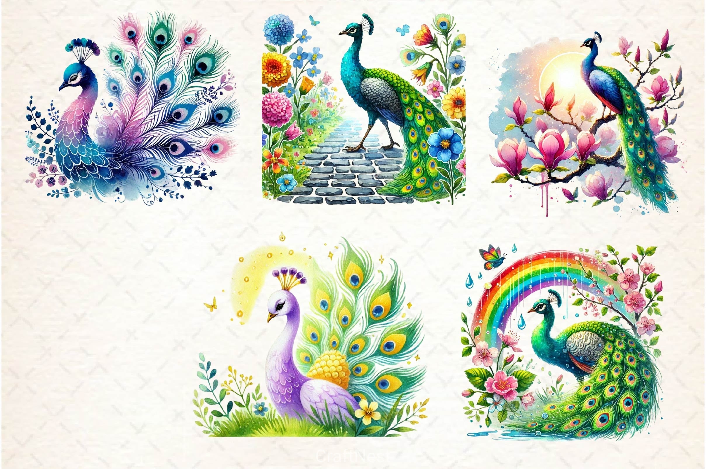 Spring Peacock Clipart Bundle