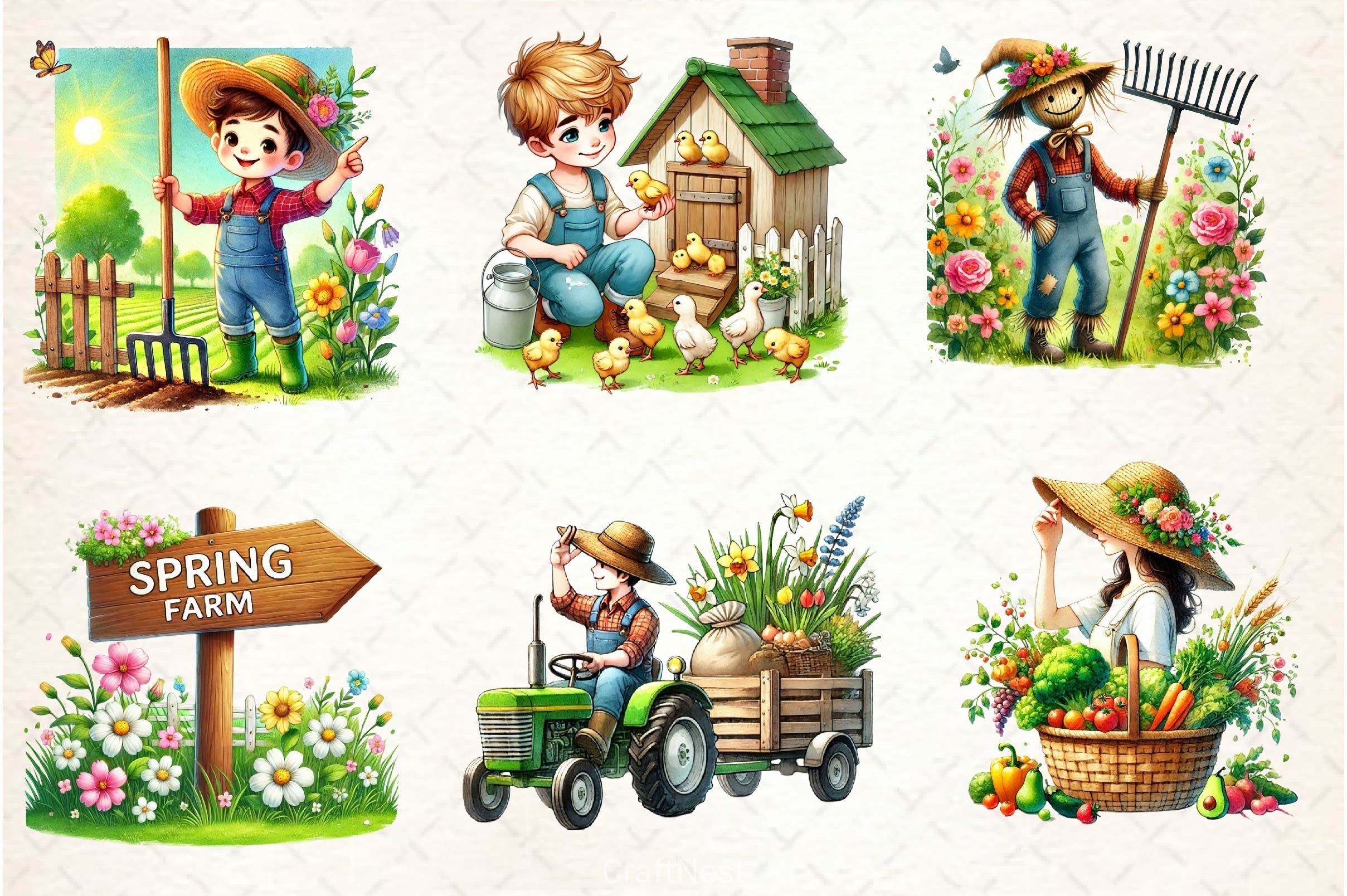 Spring Farmer Clipart Bundle 7