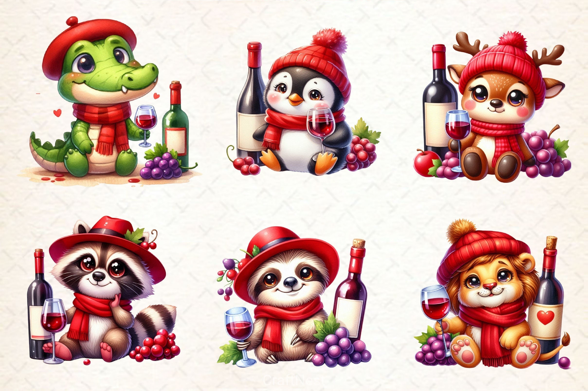 Wine Animals Clipart Bundle
