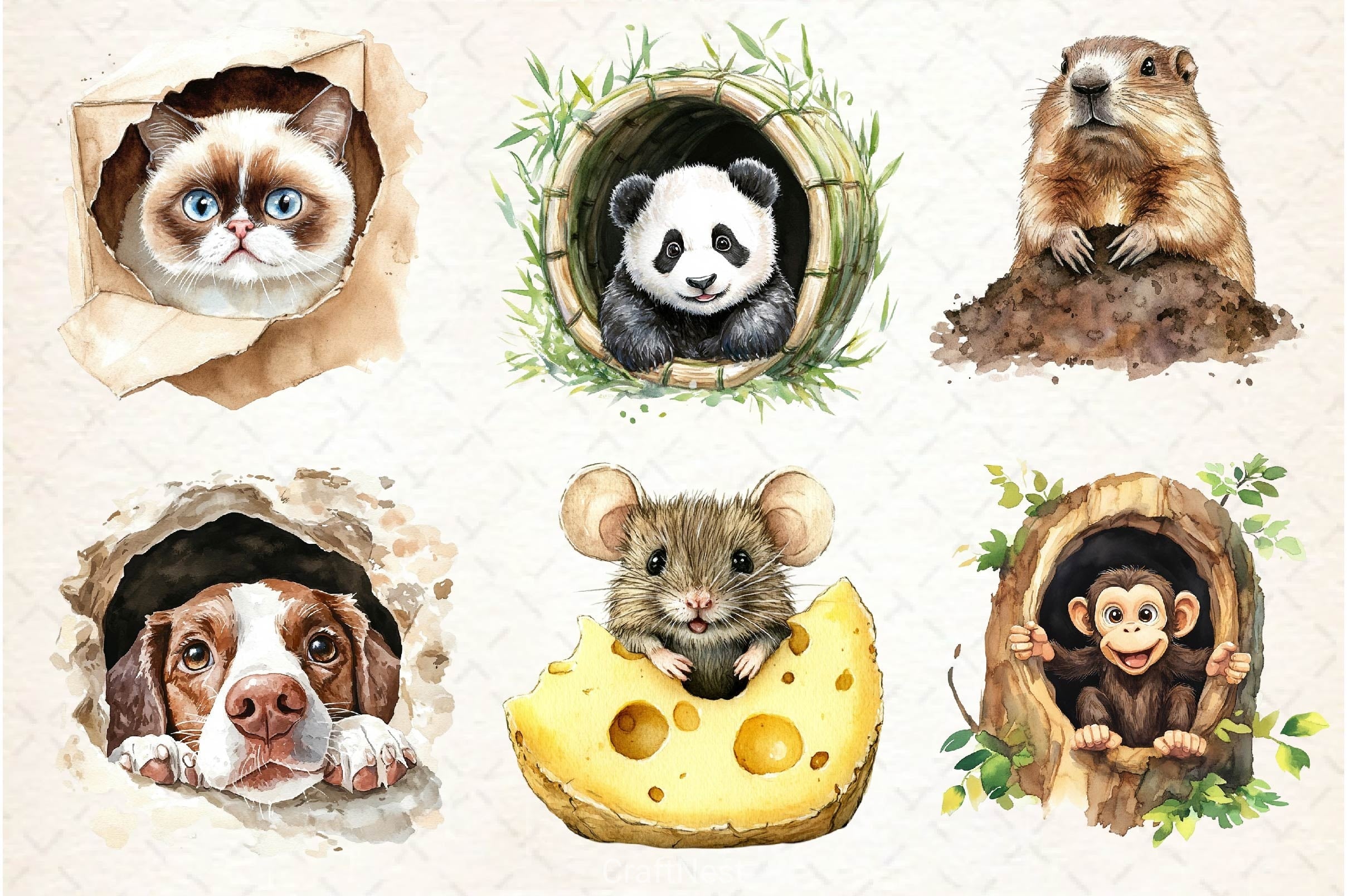 Funny Animals In Hole Clipart Bundle 3