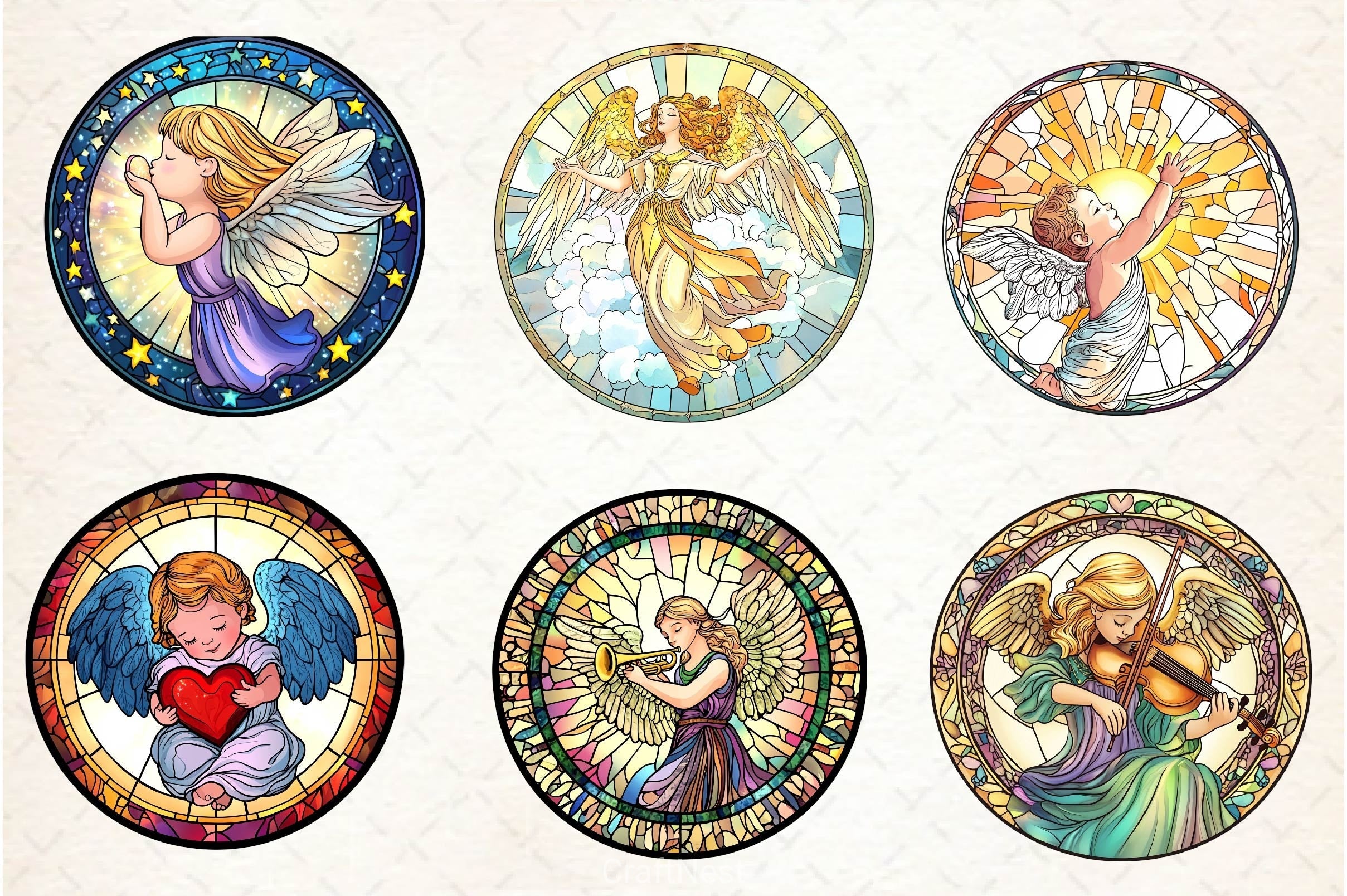 Stained Glass Cute Angel Clipart Bundle