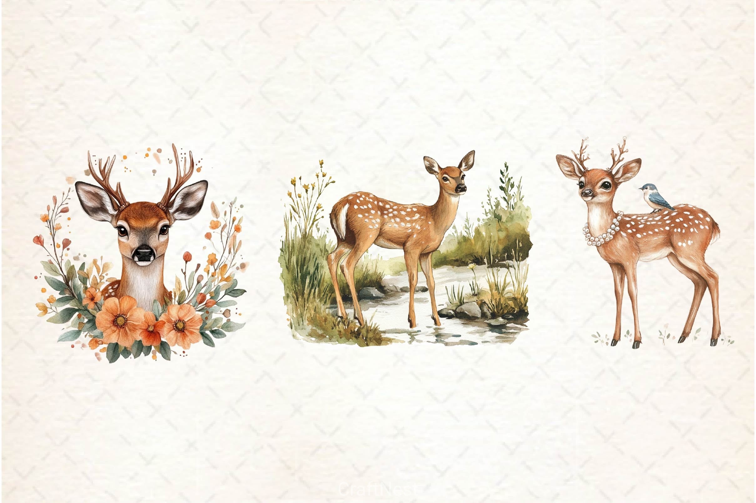 Spring Deer Clipart Bundle 2