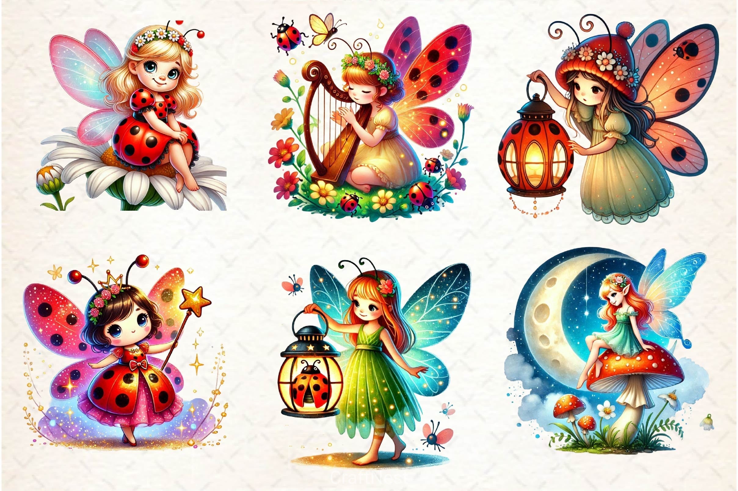 Ladybug Fairy Fantasy Clipart Bundle