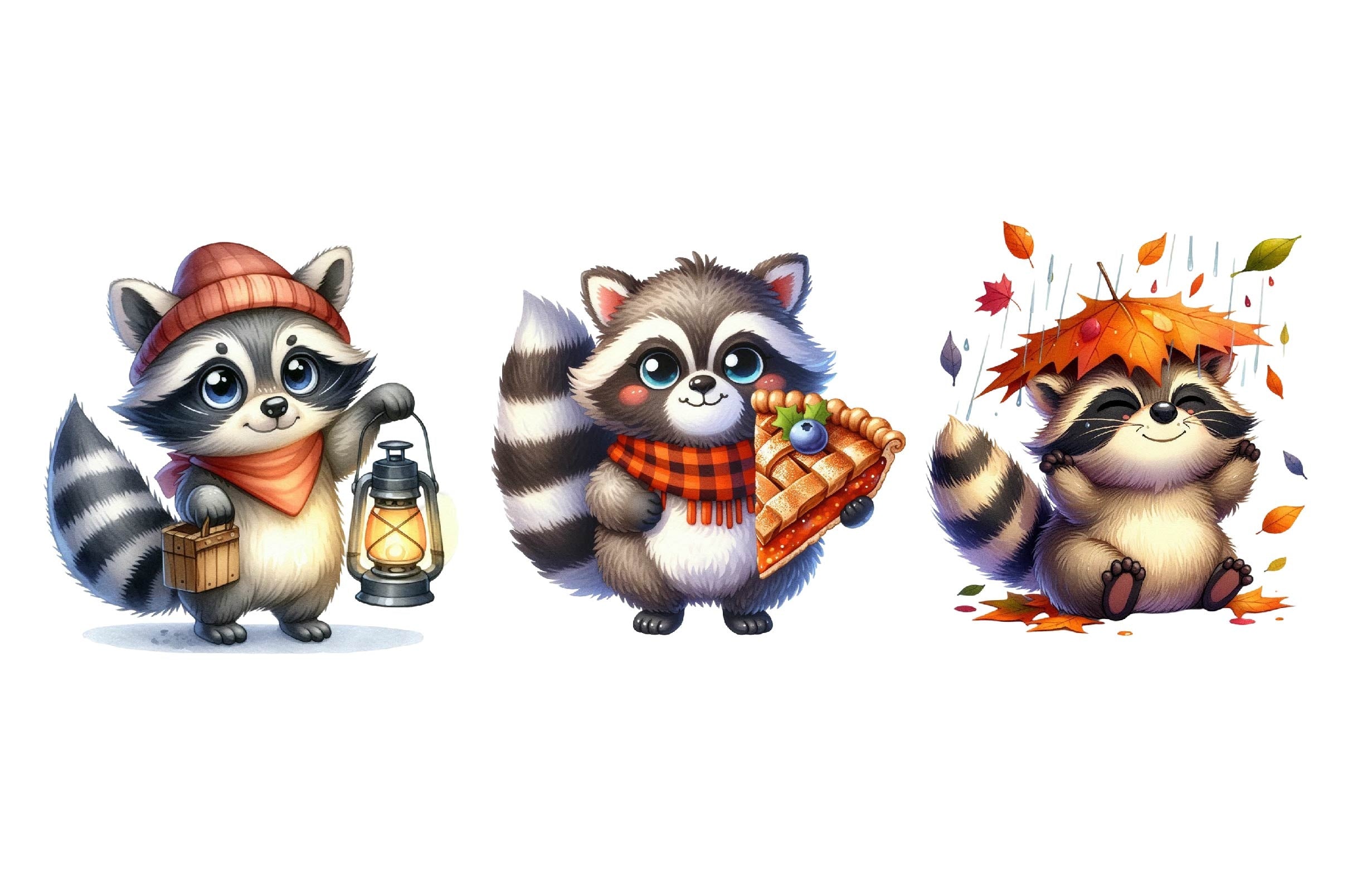 Autumn Raccoons Clipart Bundle 4