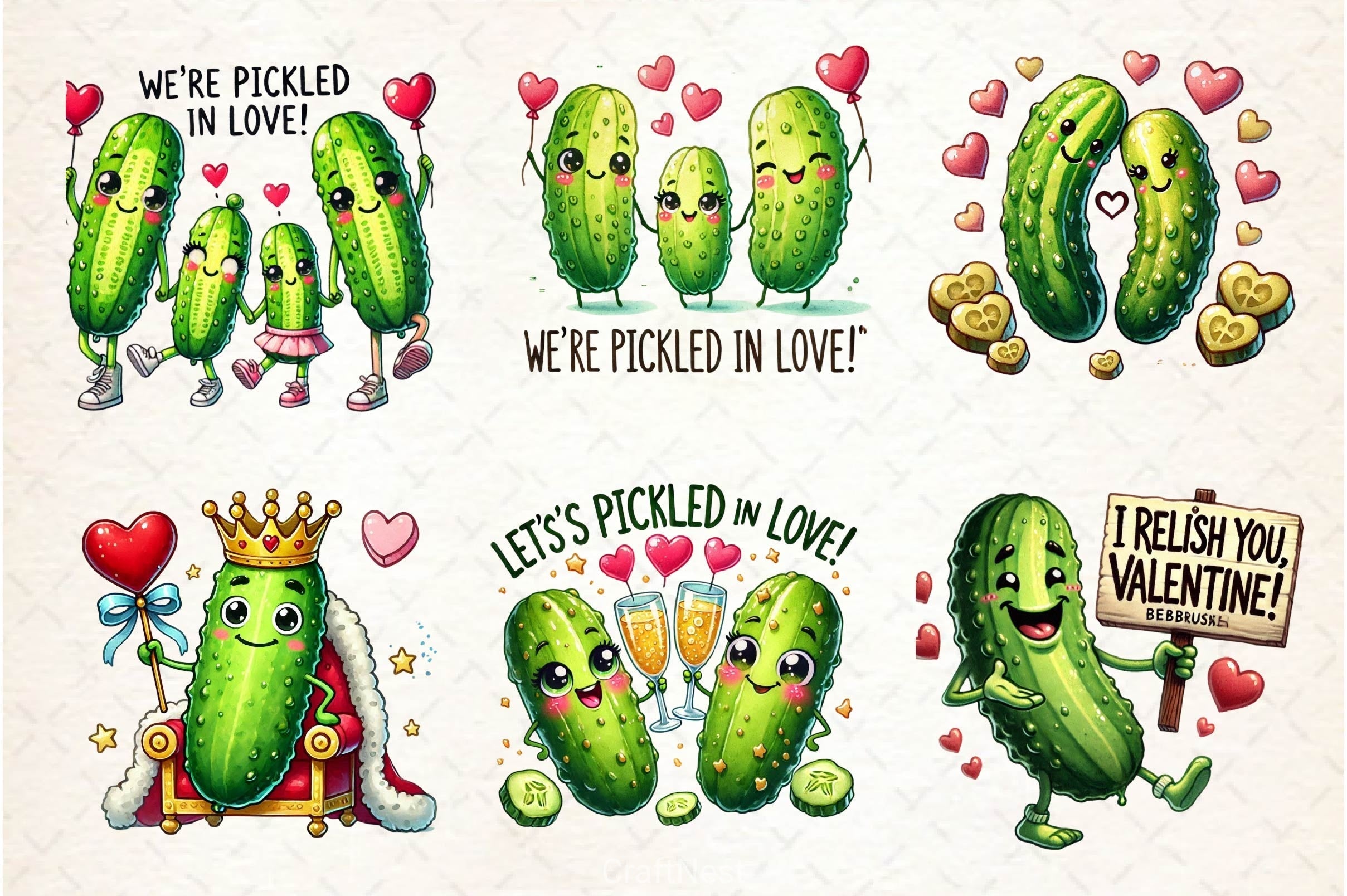 Cute Pickle In Valentines Clipart Bundle