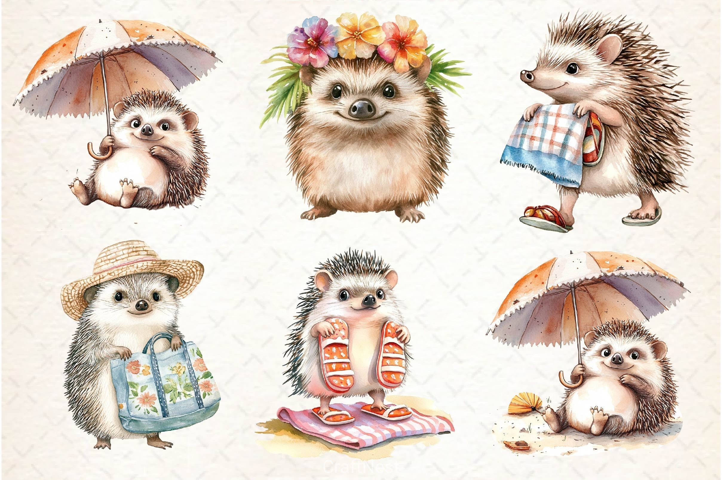 Summer Hedgehog Clipart Bundle 2