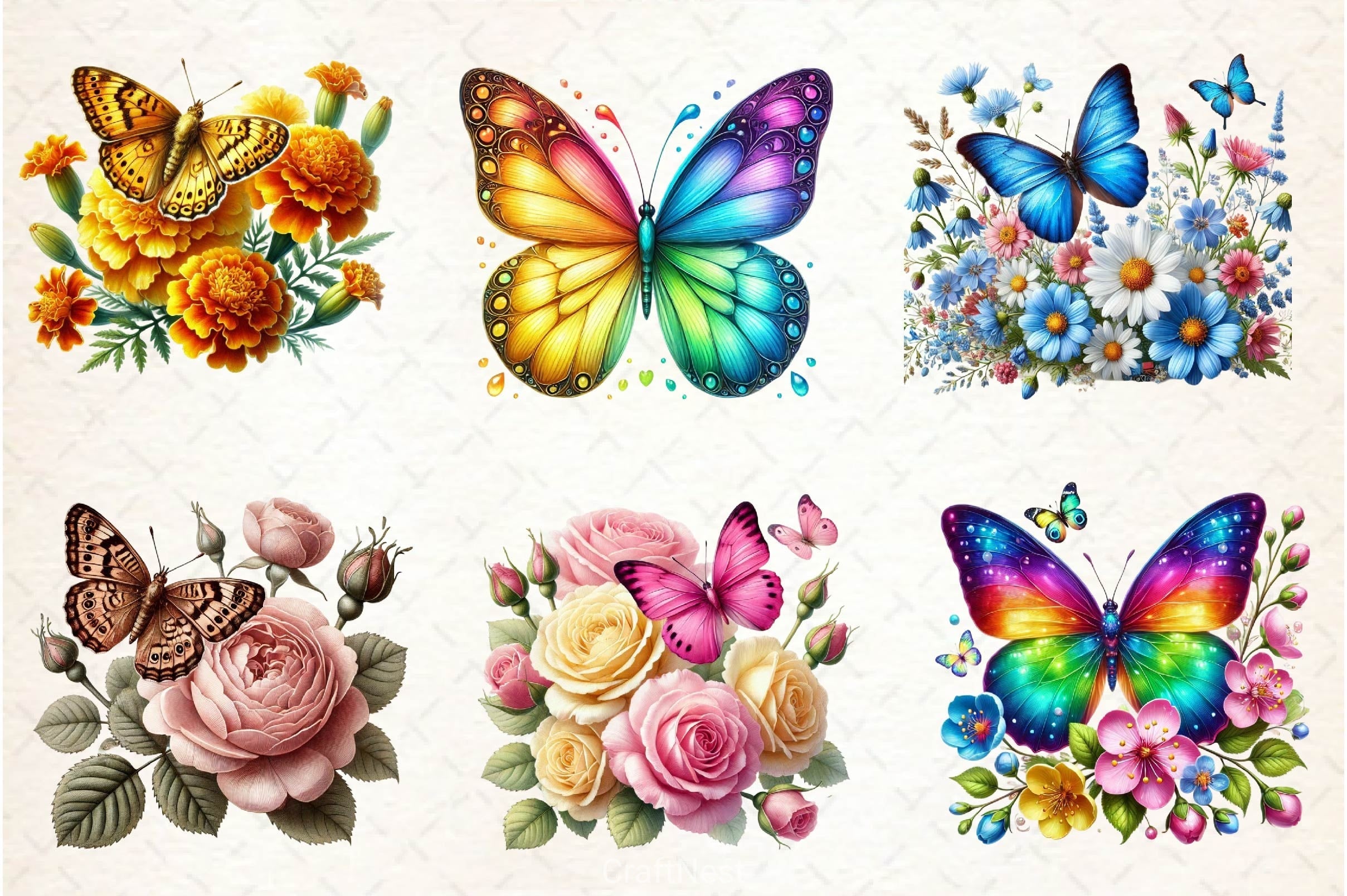 Spring Butterfly Flower Clipart Bundle