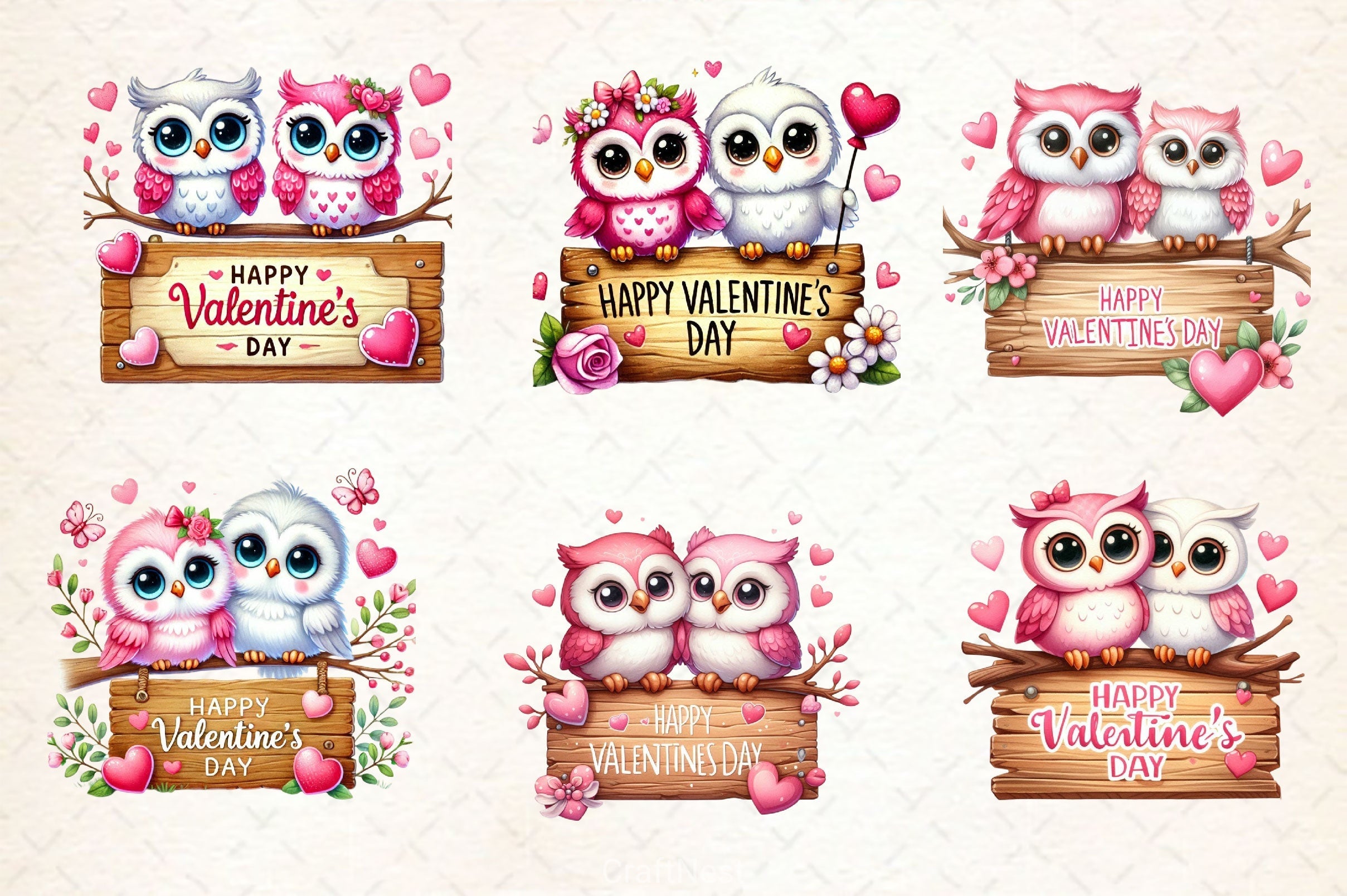 Valentine Cute Owls Clipart Bundle