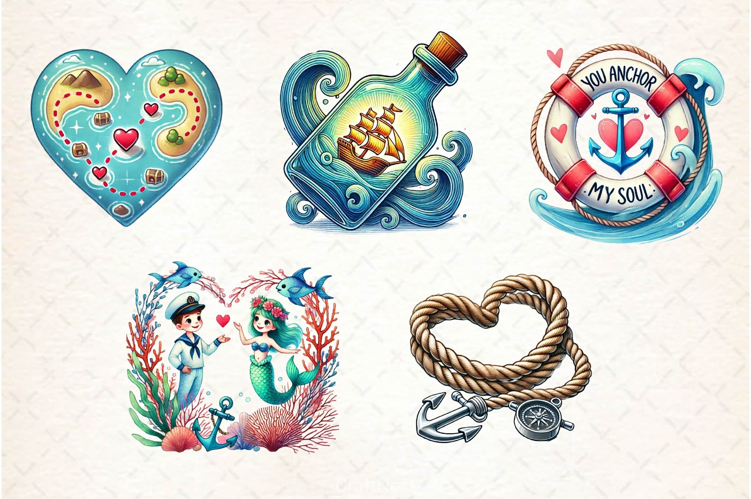 Love Maritime Valentines Clipart Bundle