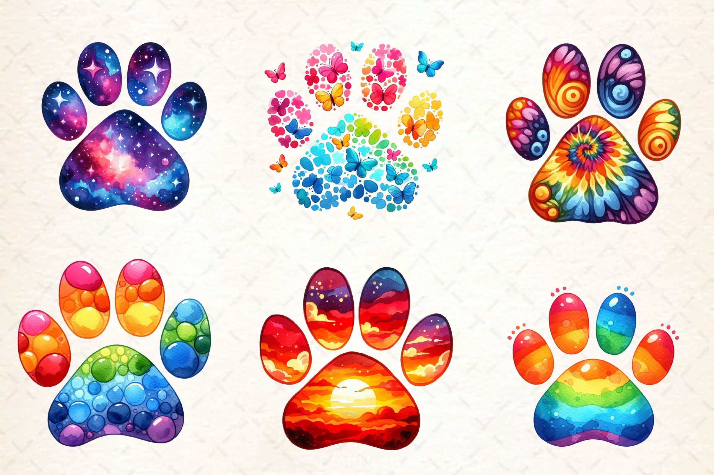 Colorful Animal Paw Print Clipart Bundle 2