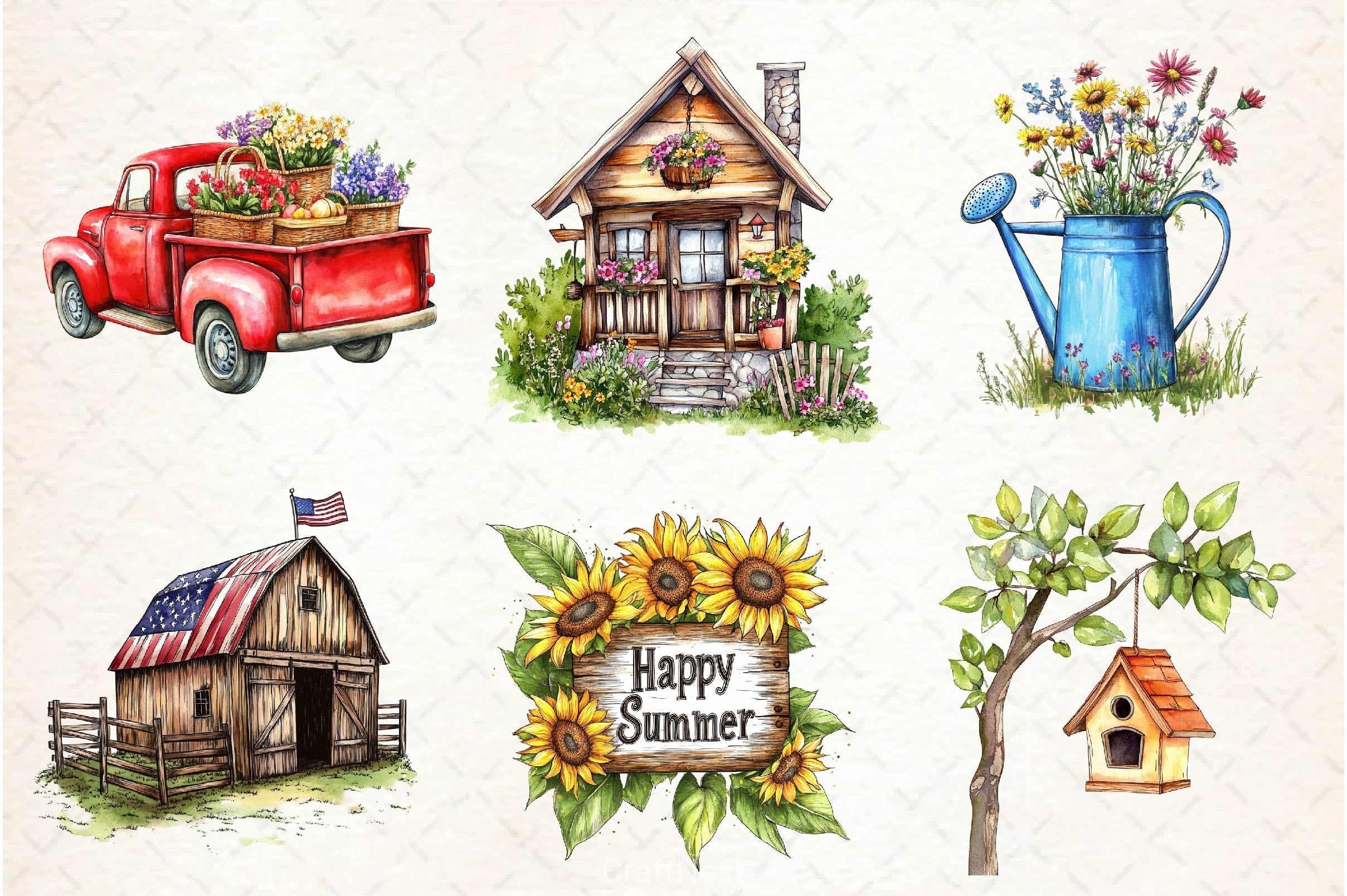 Happy Rustic Summer Clipart Bundle 2