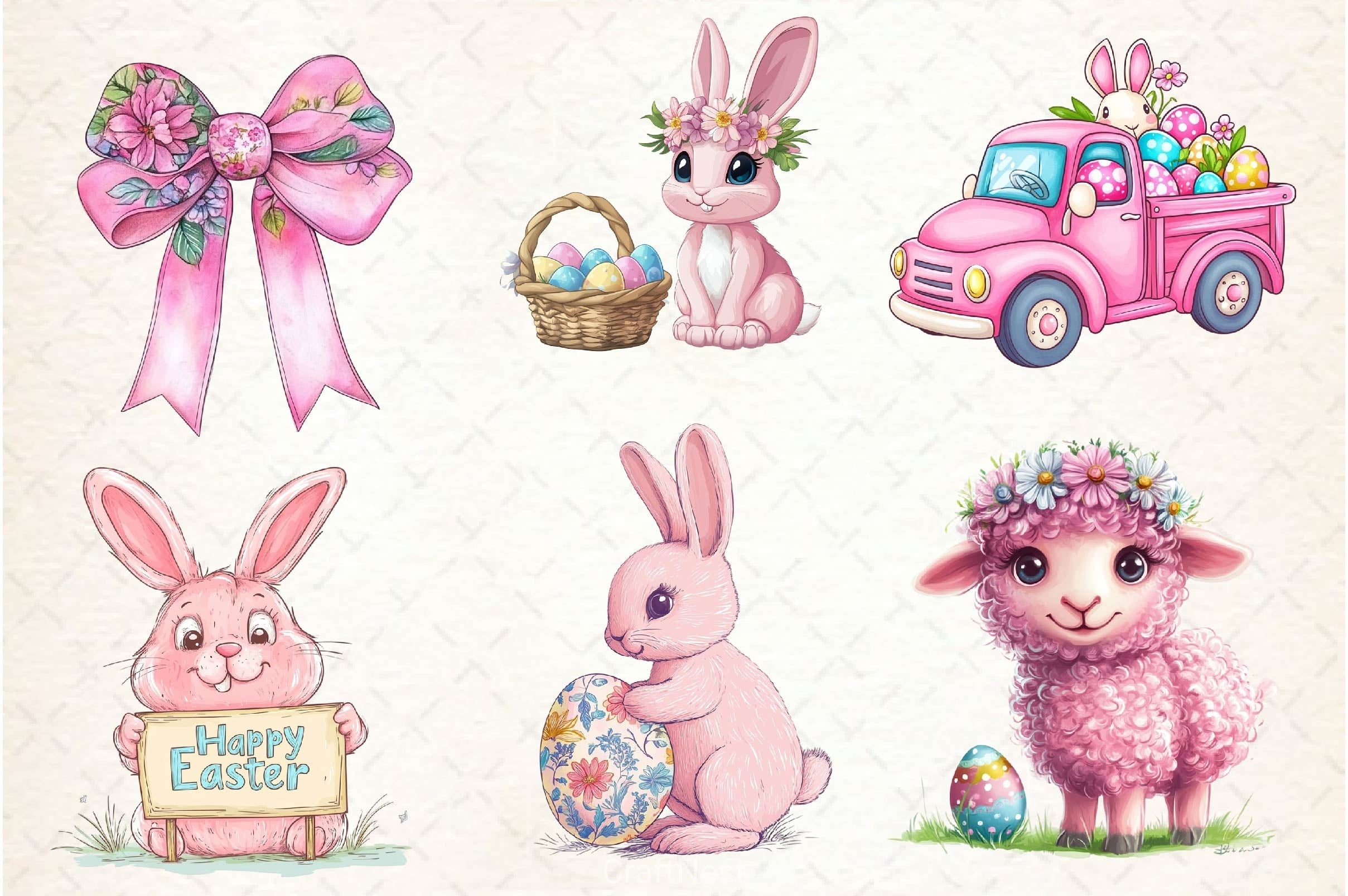 Pink Pastel Easter Clipart Bundle