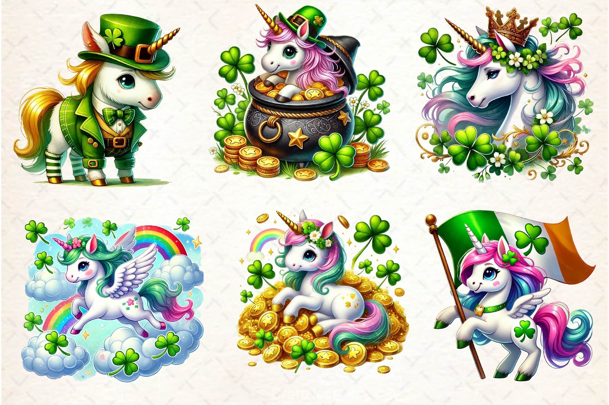 St Patricks Day Cute Unicorn Clipart Bundle 4