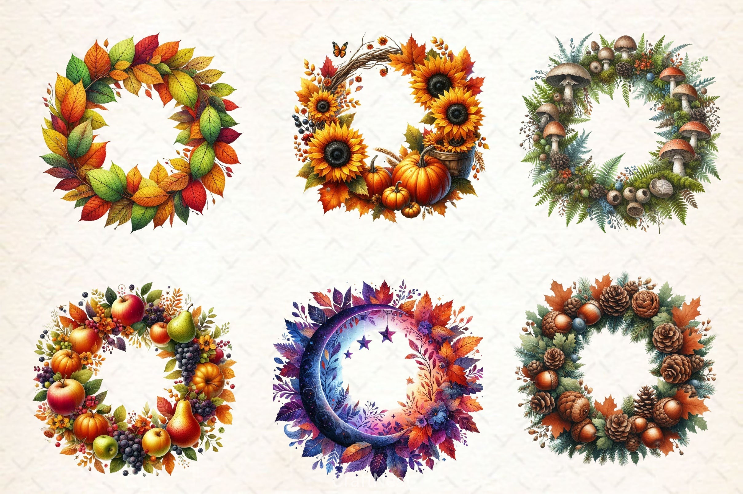 Fall Wreath Autumn Wreath Clipart Bundle