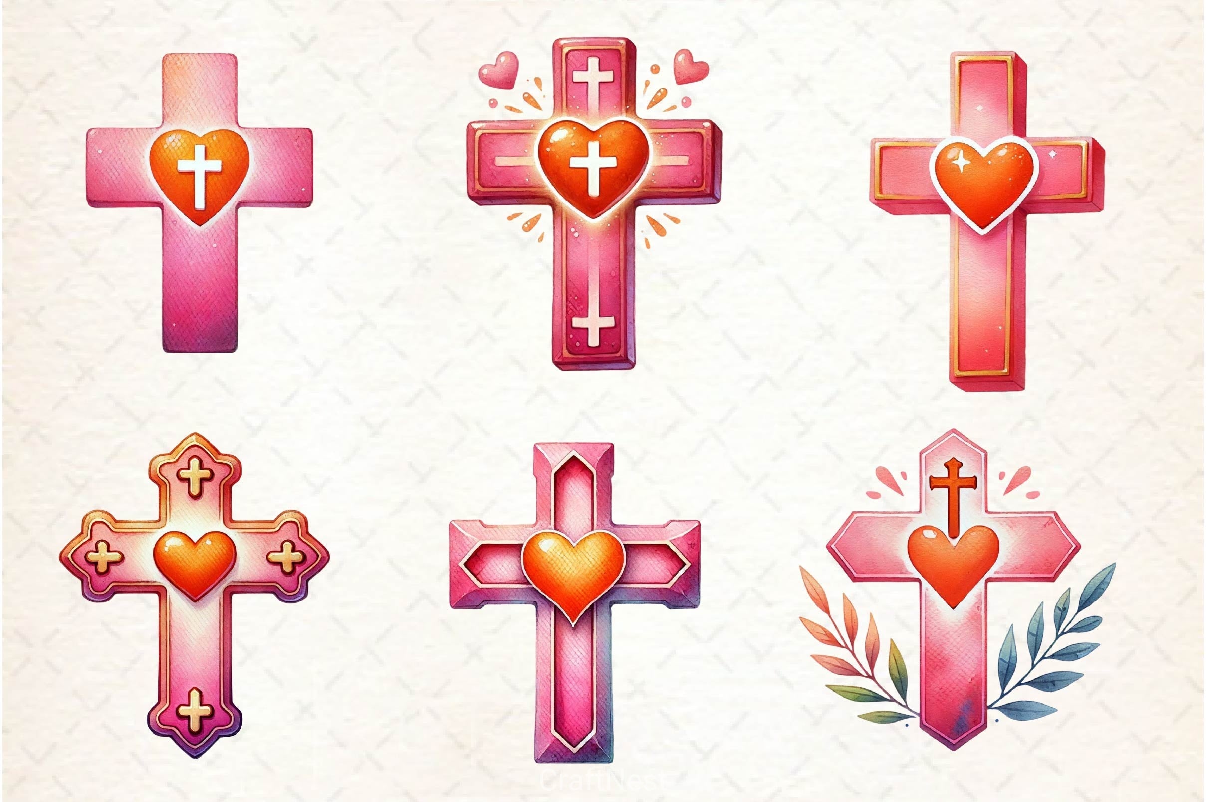 Soft Pink Crosses Clipart Bundle