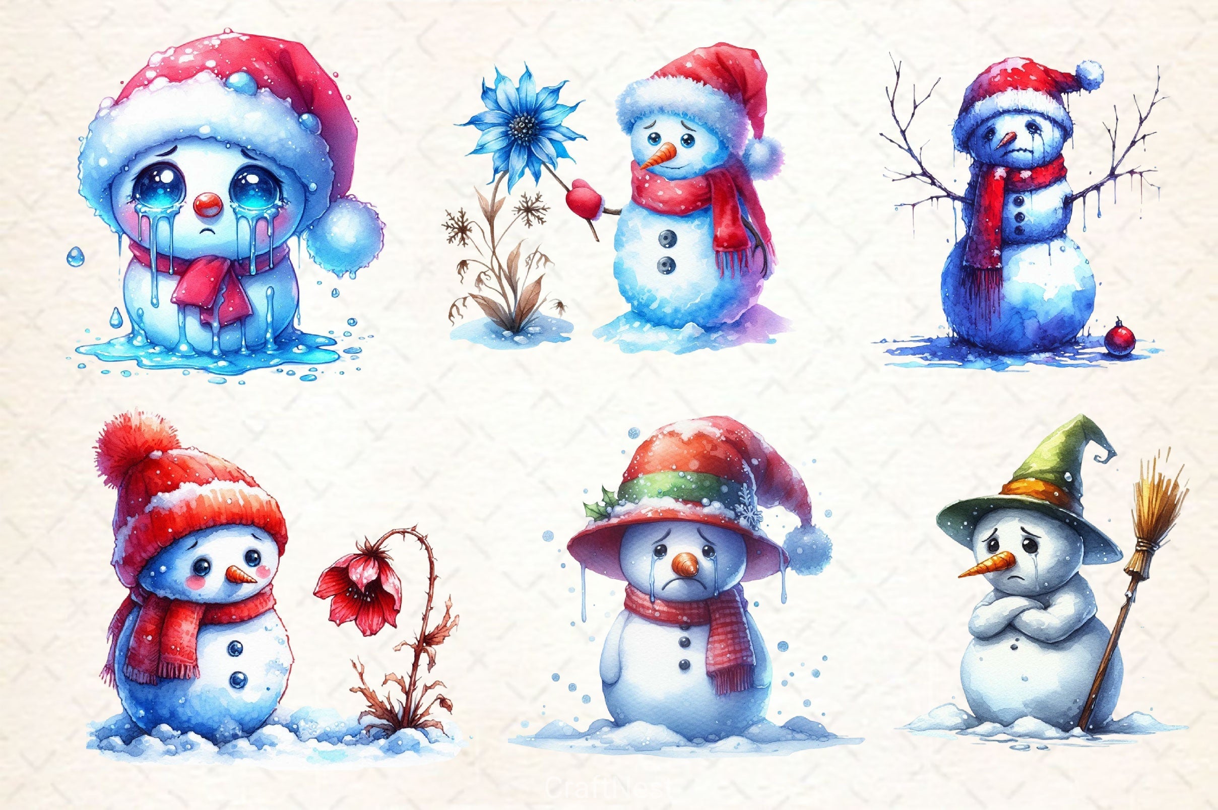 Depression Sad Snowman Clipart Bundle 2