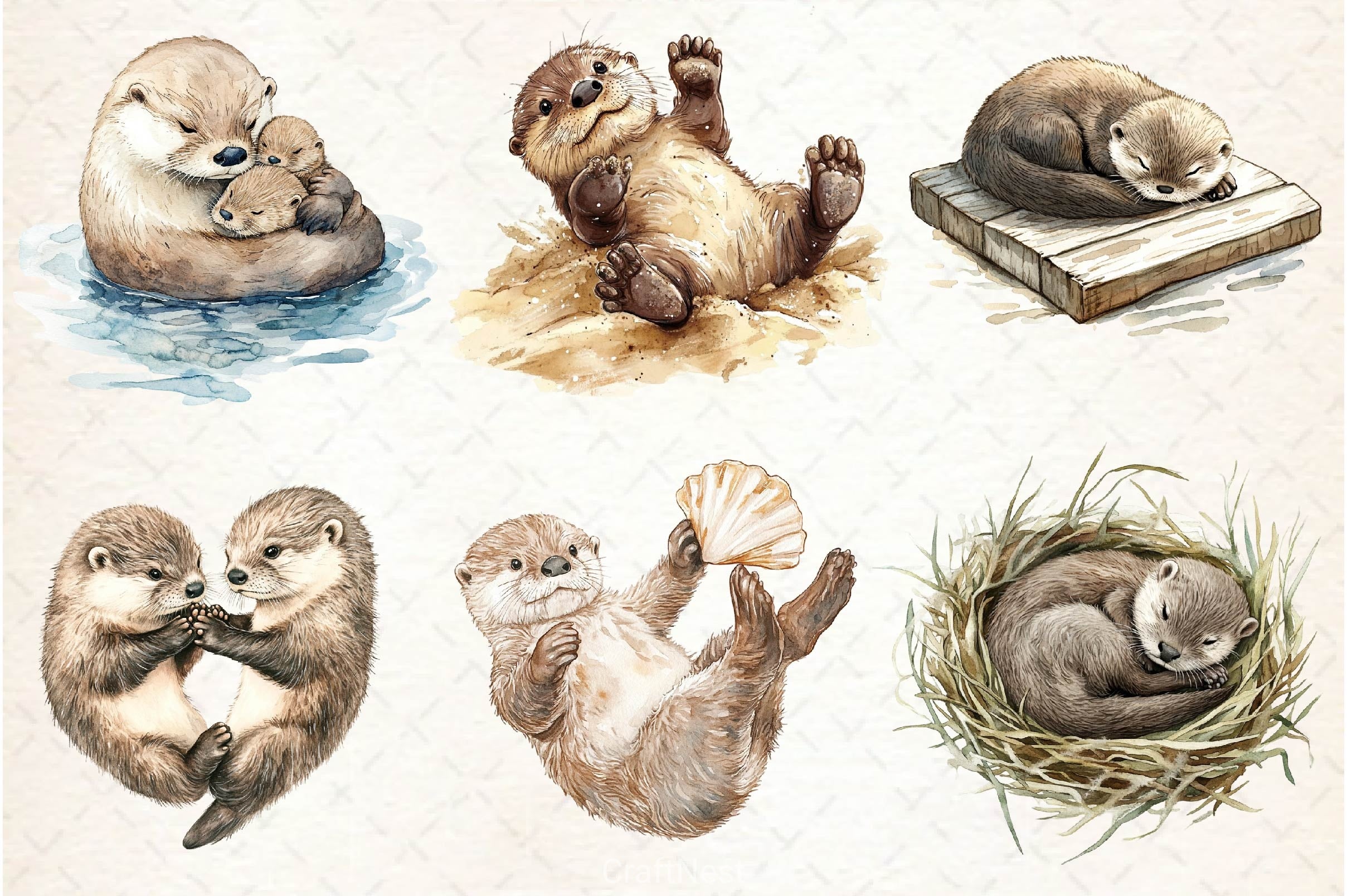Playful Otter Pups Clipart Bundle 2