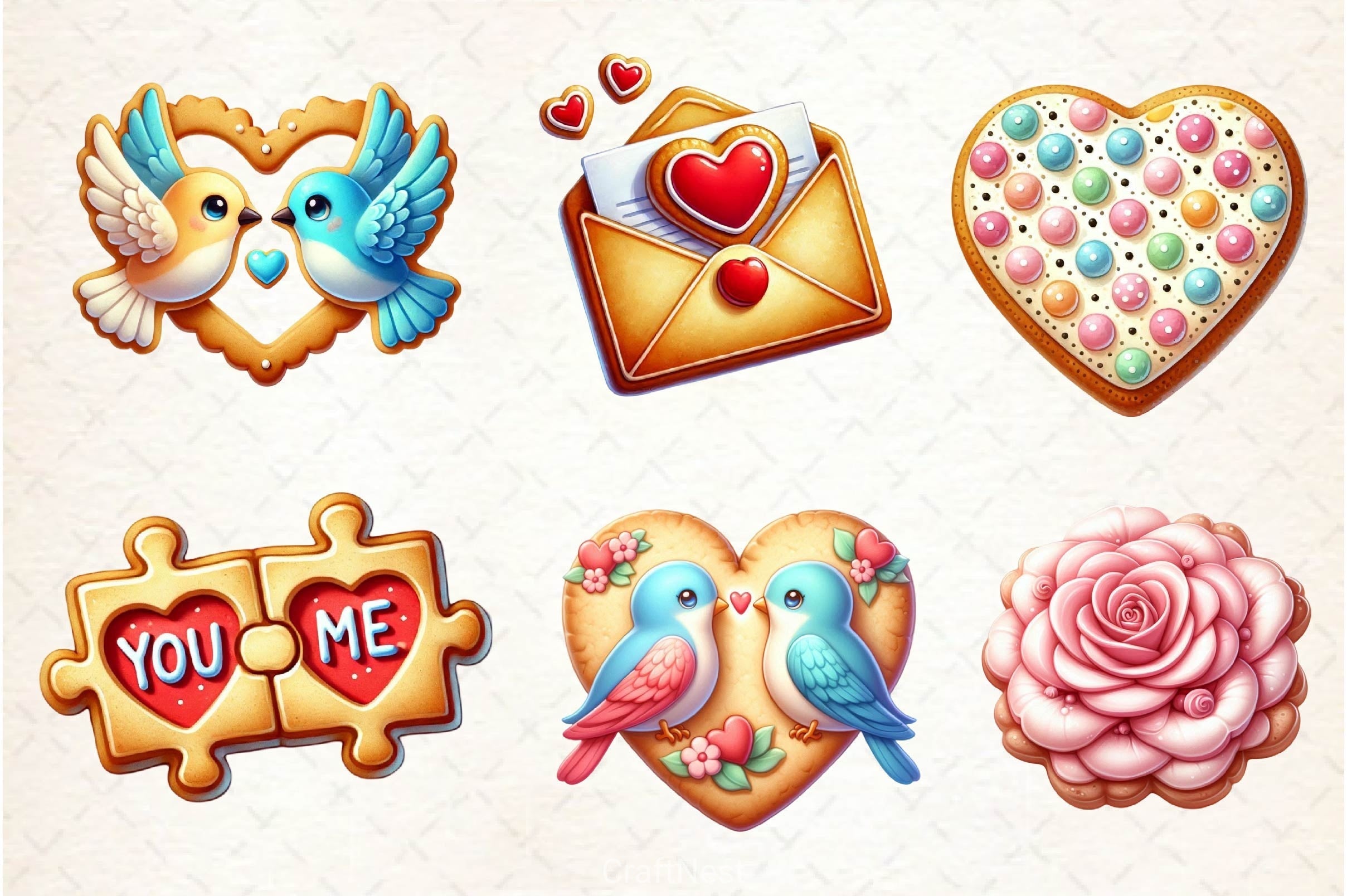 Valentine Biscuits Clipart Bundle