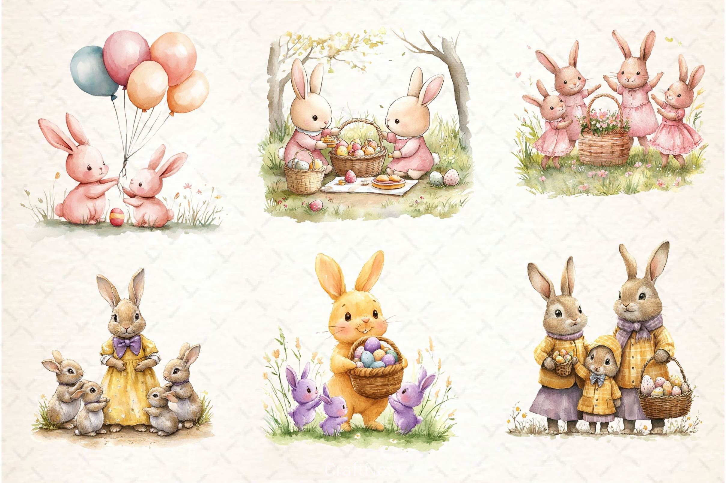 Easter Bunnies Family Clipart Bundle 2